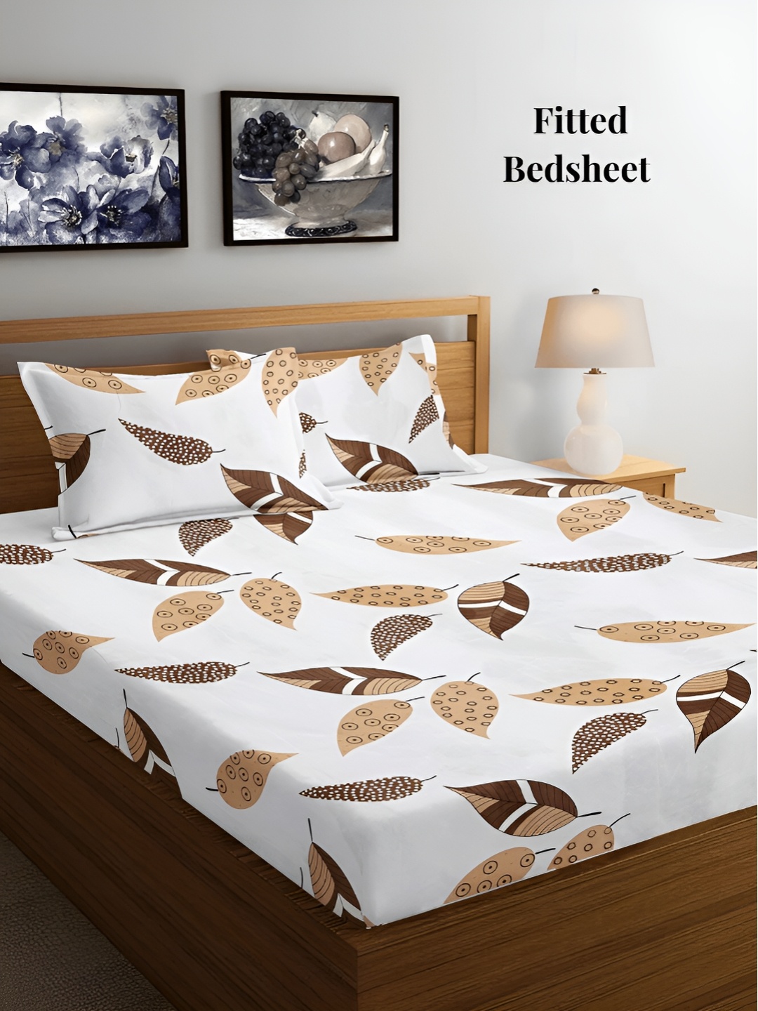 

Arrabi Cream & Brown Floral 300 TC Fitted King Bedsheet with 2 Pillow Covers