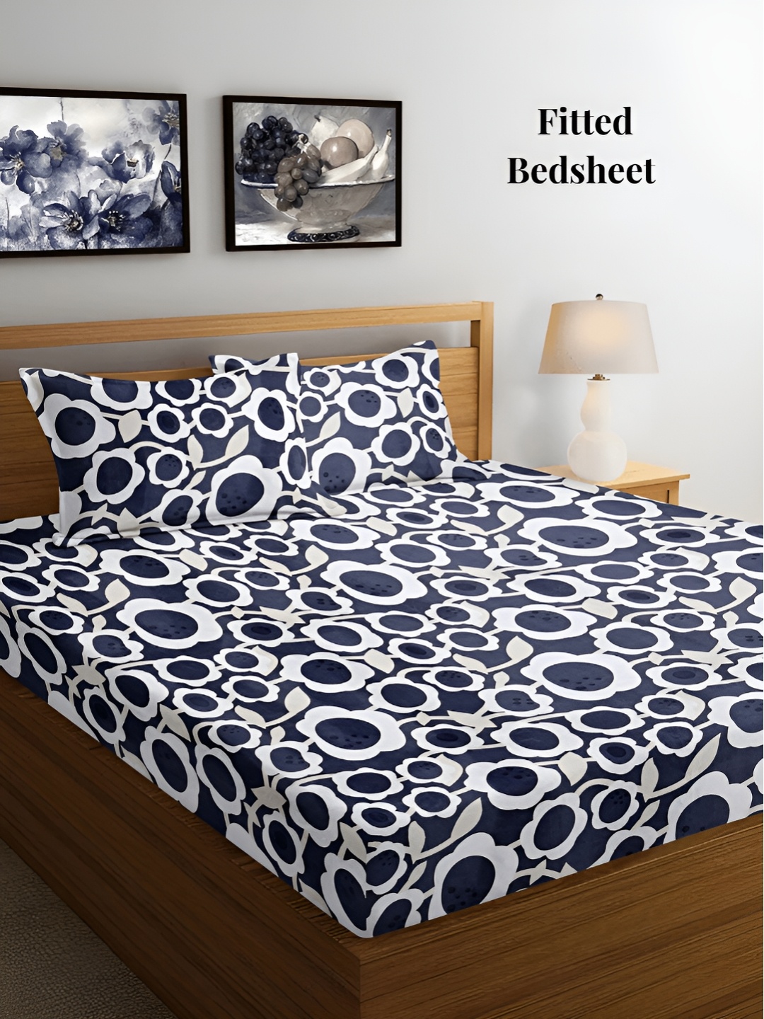 

Arrabi Grey & White Floral 300 TC Fitted King Bedsheet with 2 Pillow Covers