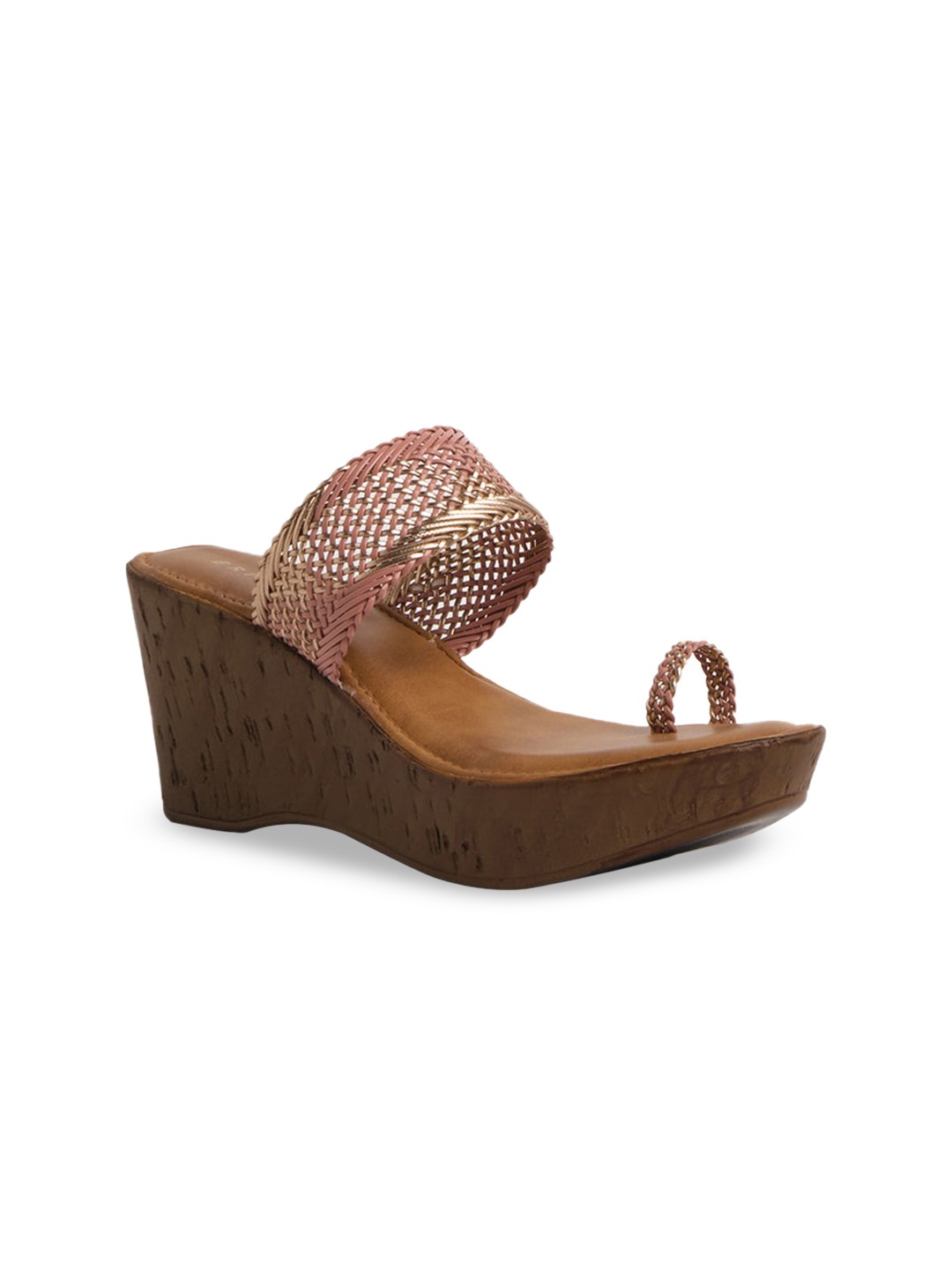 

ERIDANI Textured Open Toe Wedge Heels, Rose gold