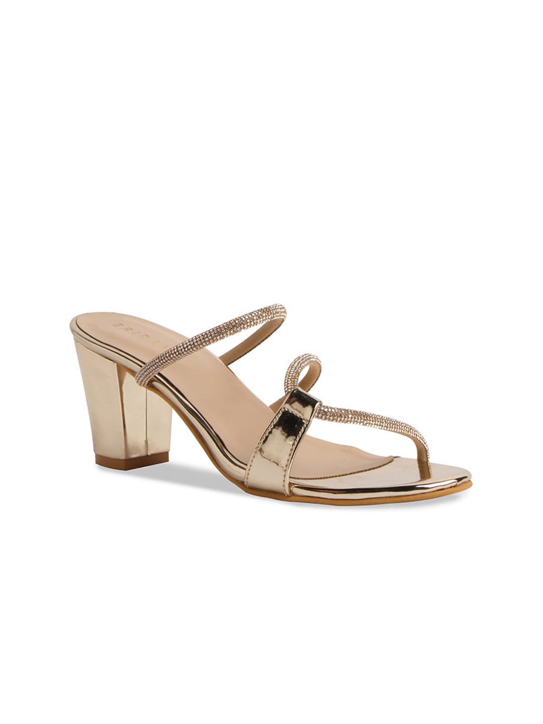 

ERIDANI Embellished Open Toe Block Heels, Gold