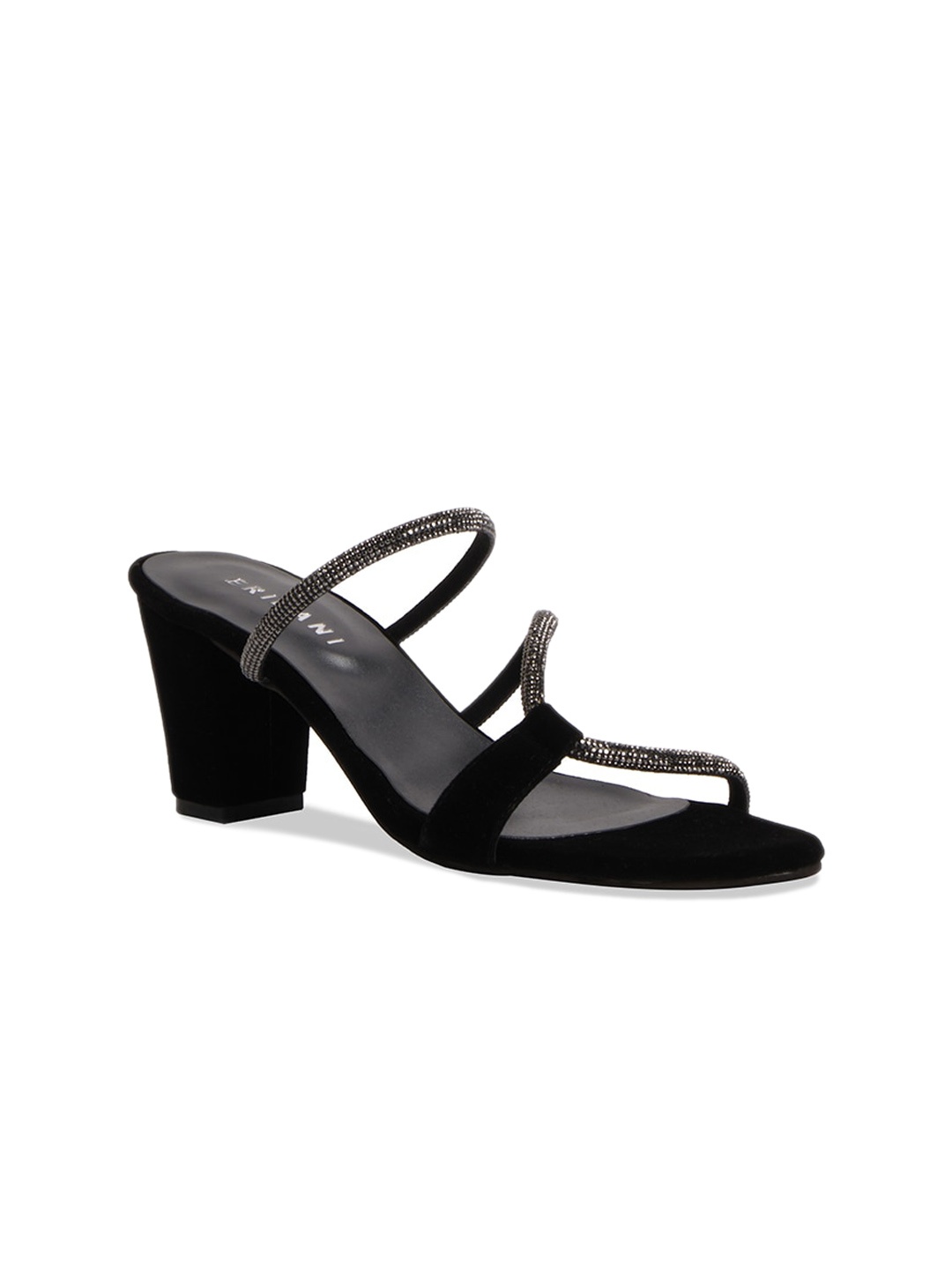 

ERIDANI Embellished Open Toe Block Heels, Black
