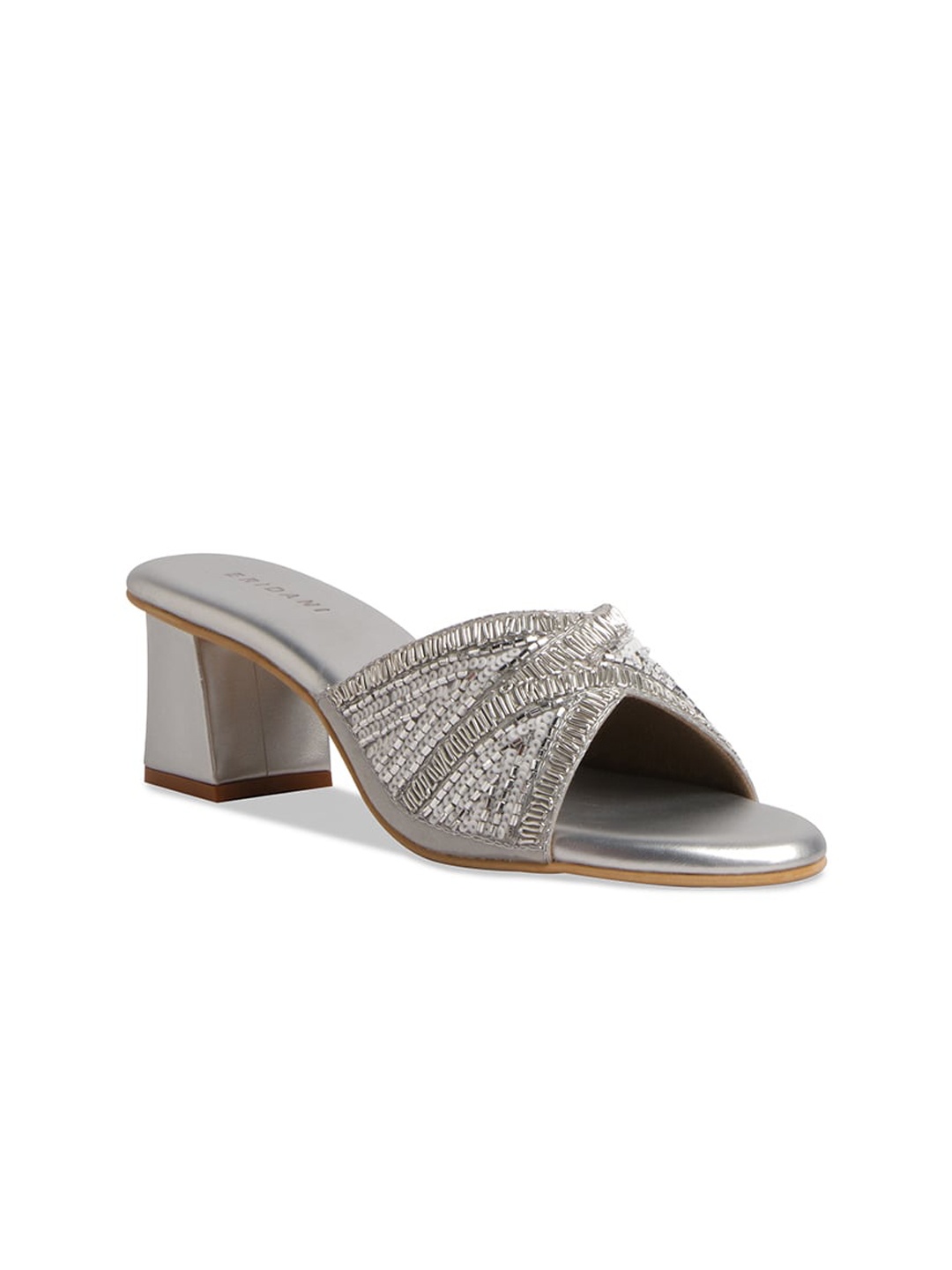 

ERIDANI Embellished Open Toe Block Heels, Silver