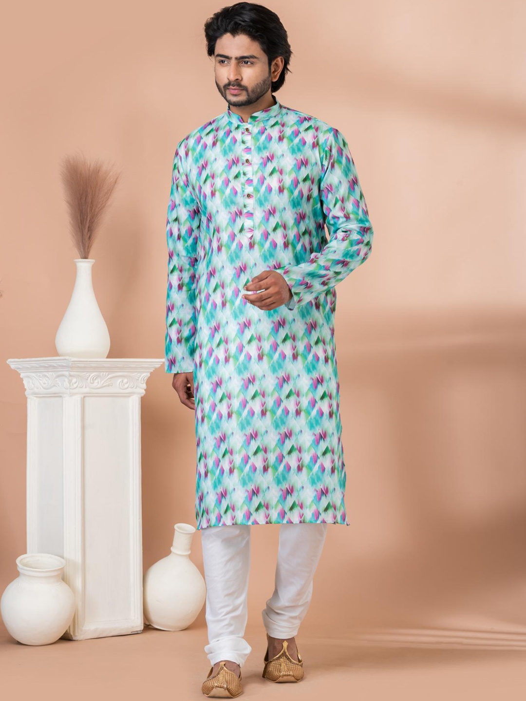 

ROOTED LIBAAS Geometric Printed Straight Kurta with Pyjamas, Blue