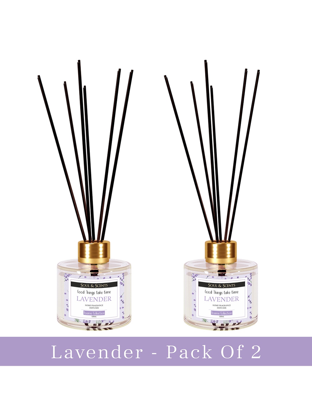 

SOUL & SCENTS Pack of 2 Lavender Reed Diffuser with 6 Sticks Each Set-120 ml, White