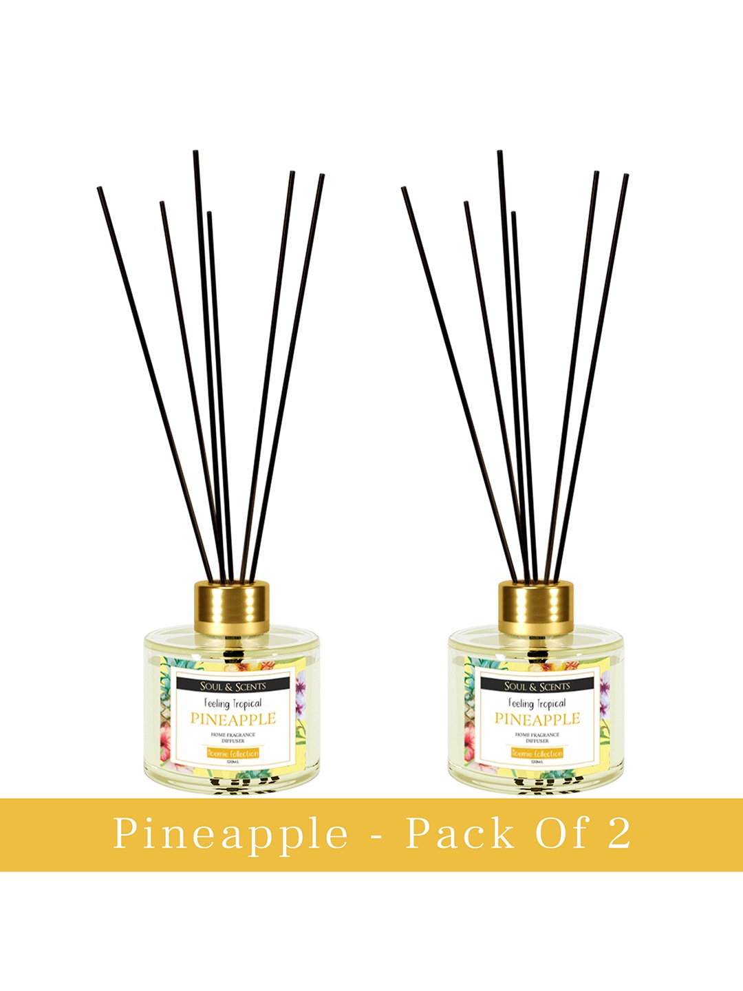 

Soul & Scents Pack of 2 Pineapple Reed Diffuser Set-120 ml with 6 Sticks Each, Yellow