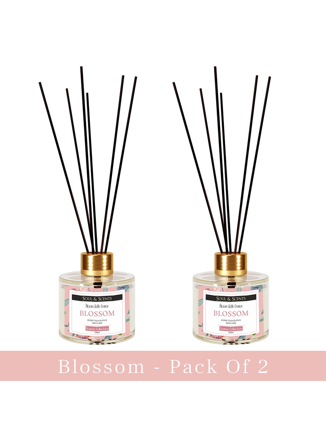 

Soul & Scents Pack of 2 Blossom Reed Diffuser Set- 120 ml with 6 Sticks Each, White