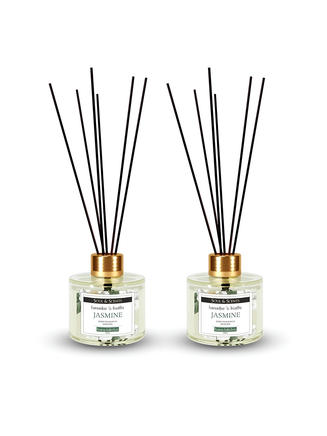 

SOUL & SCENTS Transparent 2 Pcs Jasmine Fragrance Reed Diffuser Set With Sticks 120 ml