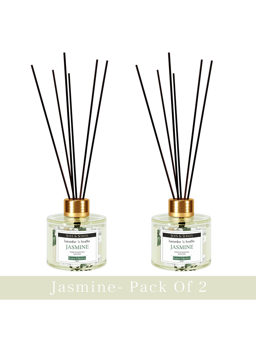 

SOUL & SCENTS Transparent 2 Pcs Jasmine Fragrance Reed Diffuser Set With Sticks 120 ml