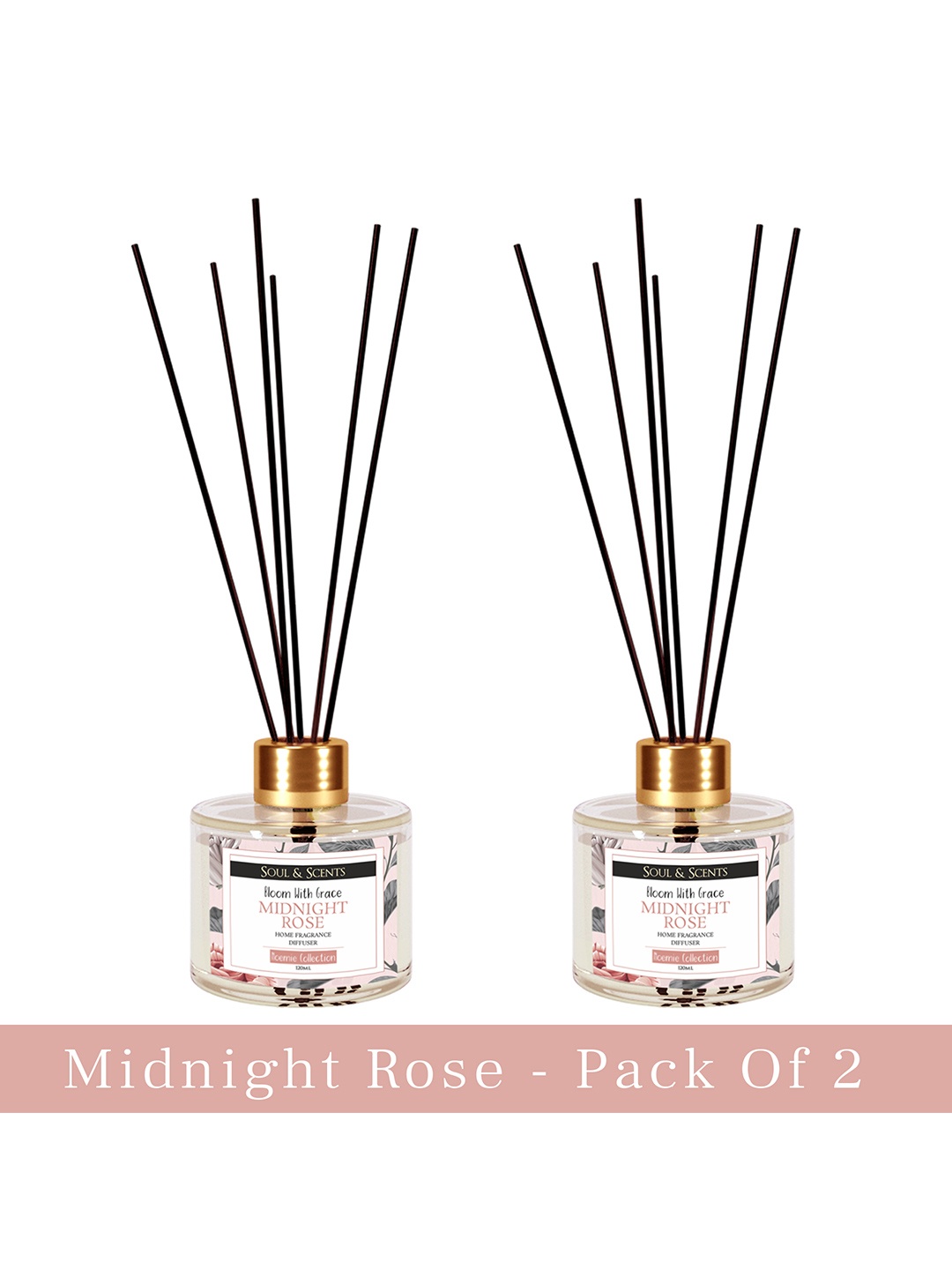 

Soul & Scents Pack of 2 Classic Rose Reed Diffuser Set-120 Ml with 6 Sticks Each, White