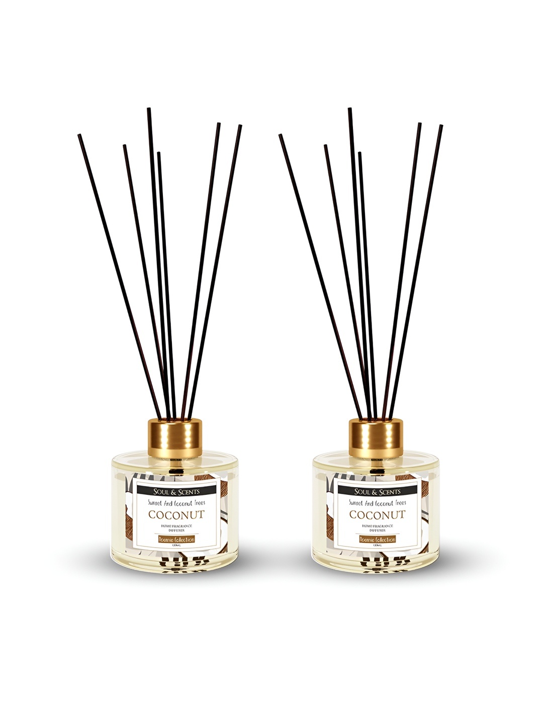 

SOUL & SCENTS Transparent 2 Pieces Coconut Fragrance Reed Diffuser & 6 Reed Sticks 120 ml