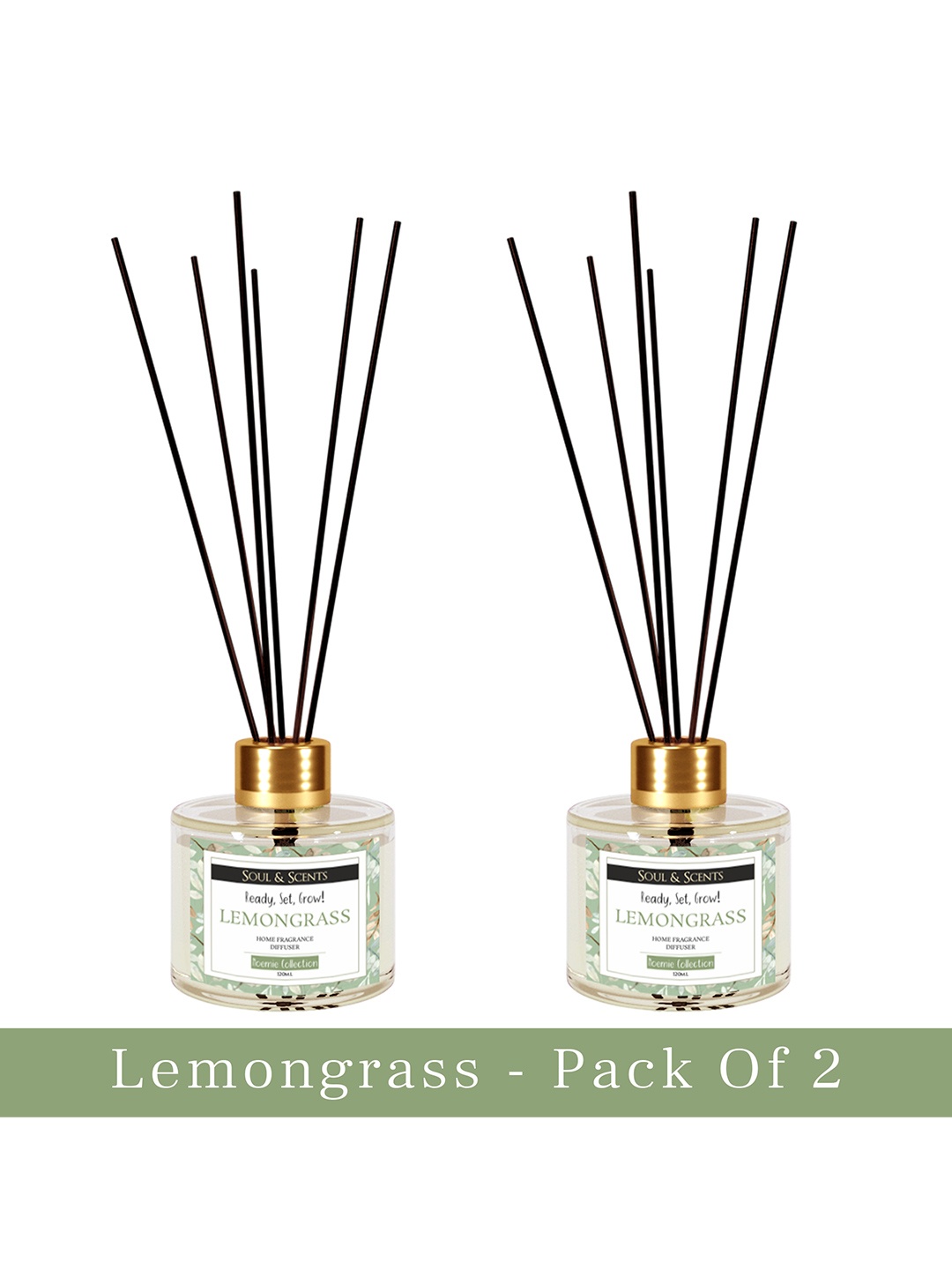 

Soul & Scents Pack of 2 Lemongrass Reed Diffuser Set-120 ml with 6 Sticks Each, Transparent