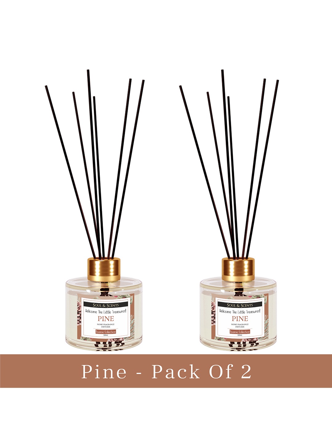 

SOUL & SCENTS Pack of 2 Pine Reed Diffuser with 6 Sticks Set-120 ml, Transparent