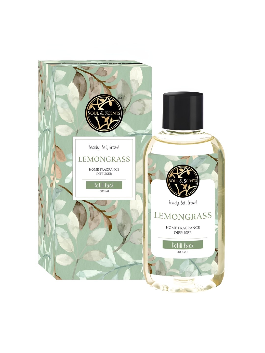 

SOUL & SCENTS Reed Diffuser Refill Lemongrass Fragrance With 12 Reed Sticks 300Ml, Transparent