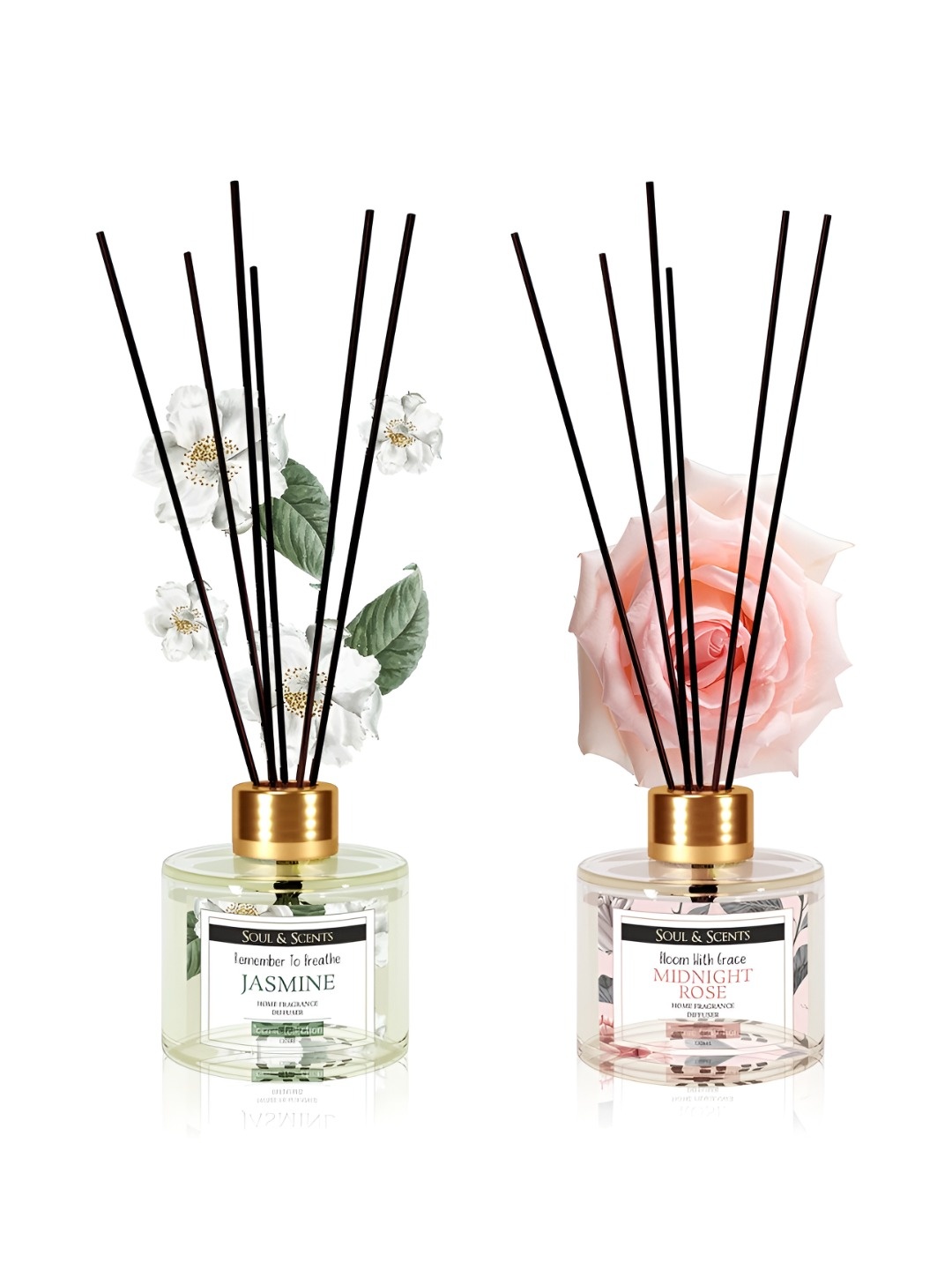 

SOUL & SCENTS Transparent 2 Pcs Jasmine & Midnight Rose Reed Diffuser Set With 6 Sticks