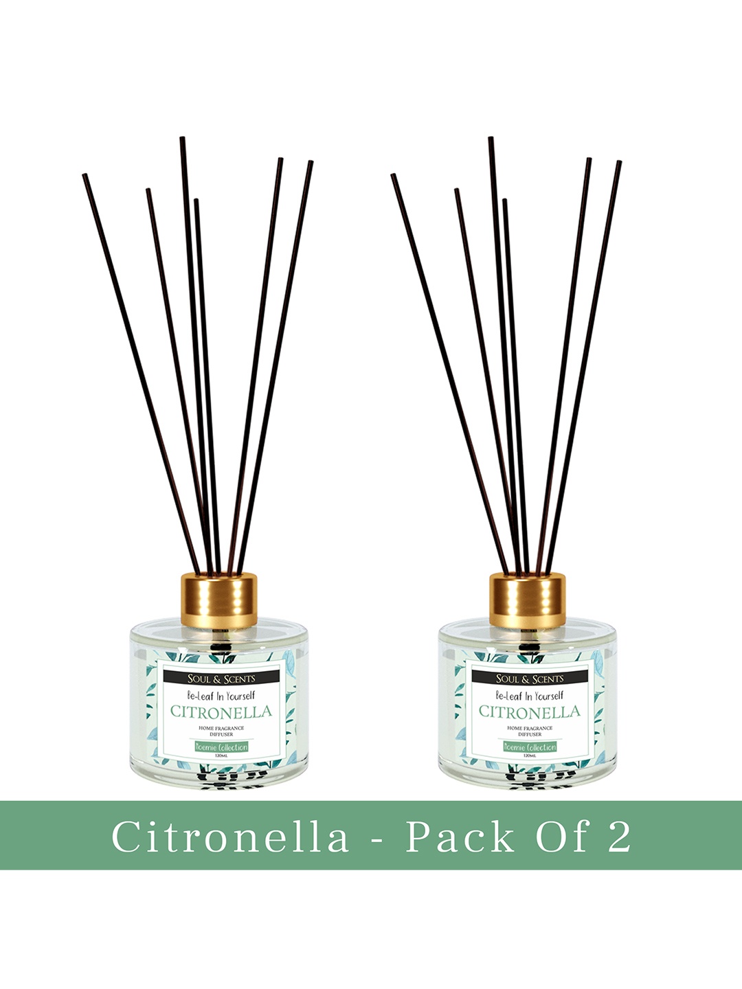 

SOUL & SCENTS Pack of 2 Citronella Reed Diffuser with 6 Sticks Each Set-120 ml, Transparent