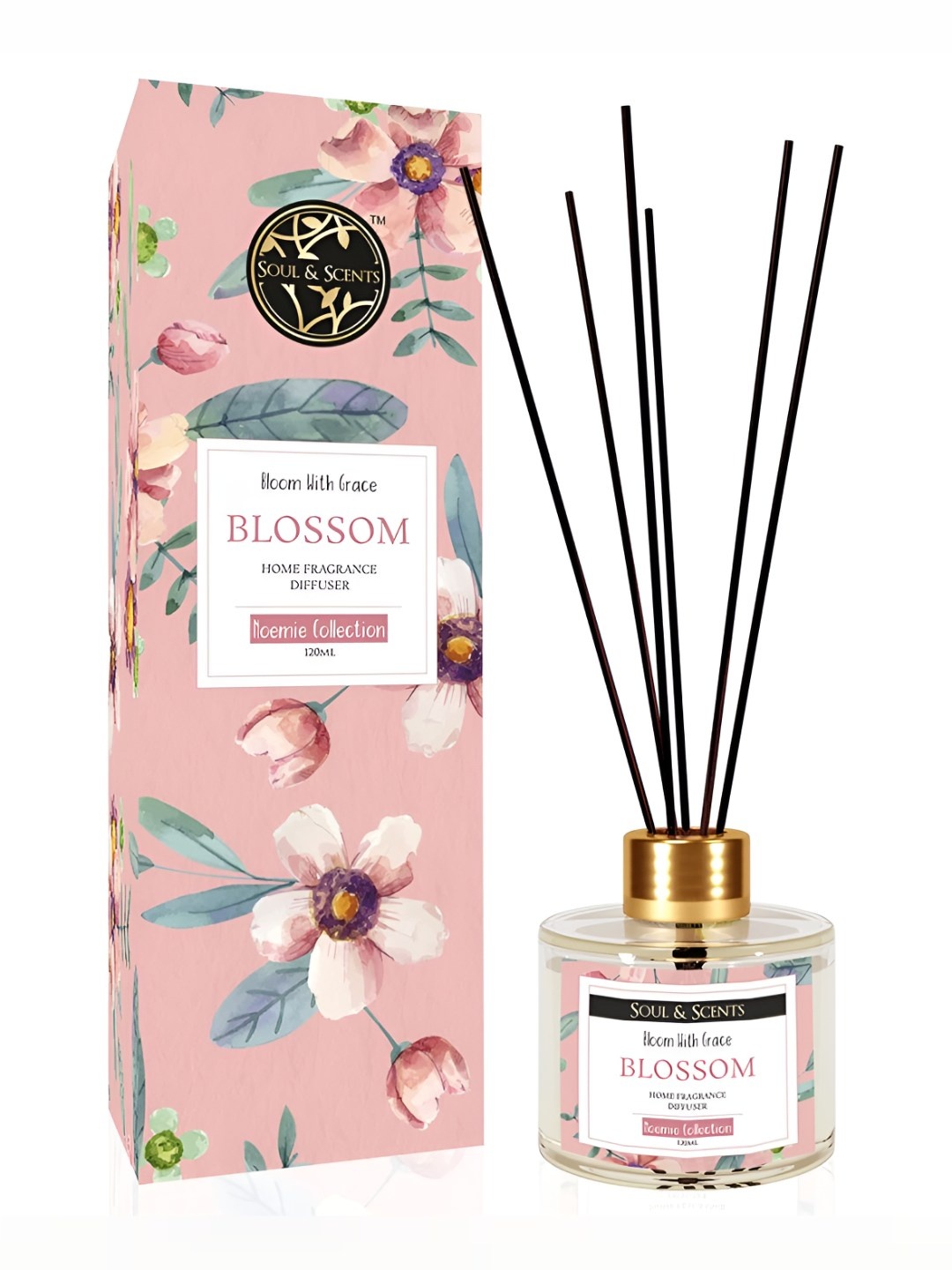 

SOUL & SCENTS Transparent & Black Blossom Fragrance With 6 Sticks Reed Diffuser-120ml