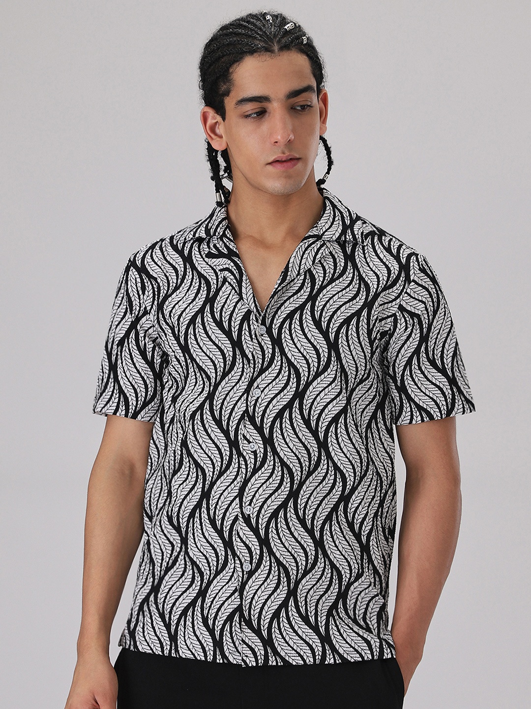 

Banana Club Classic Abstract Printed Popcorn Shirt, Black