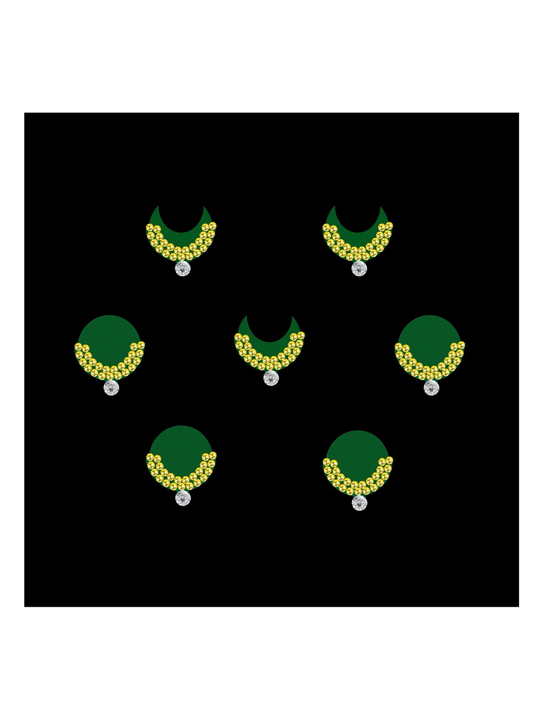 

Comet Busters 7-Pcs Handmade Traditional Designer Reusable Bindi - Green 2123