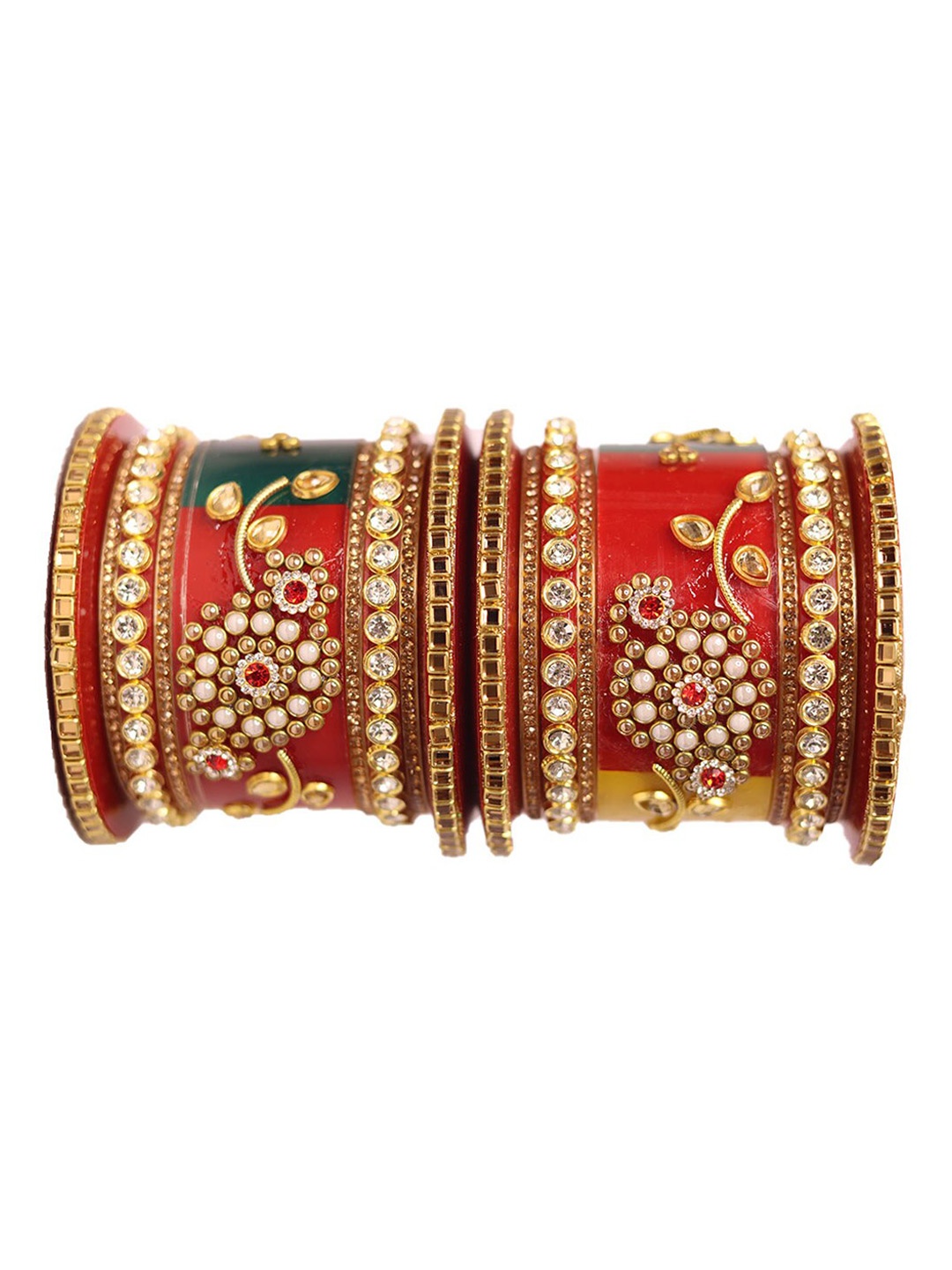 

Veoni BELLE Set of 2 Gold-Plated Diamond Kundan Studded Meenakari Bridal Chuda Bangles