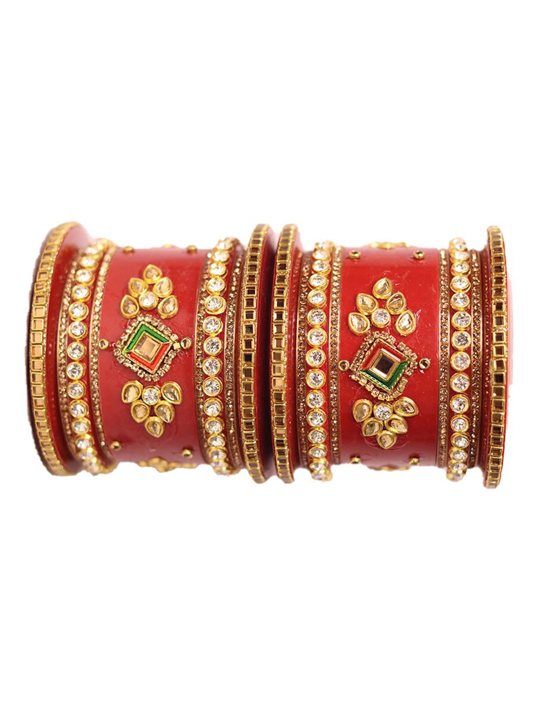 

Veoni BELLE Set of 2 Gold-Plated Kundan Studded Meenakari Bridal Bangles