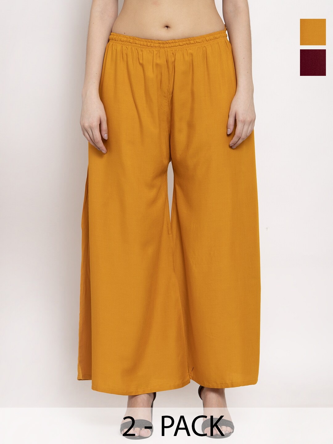 

Miaz Lifestyle Pack Of 2 Chambray Cotton Wide Leg Palazzos, Maroon