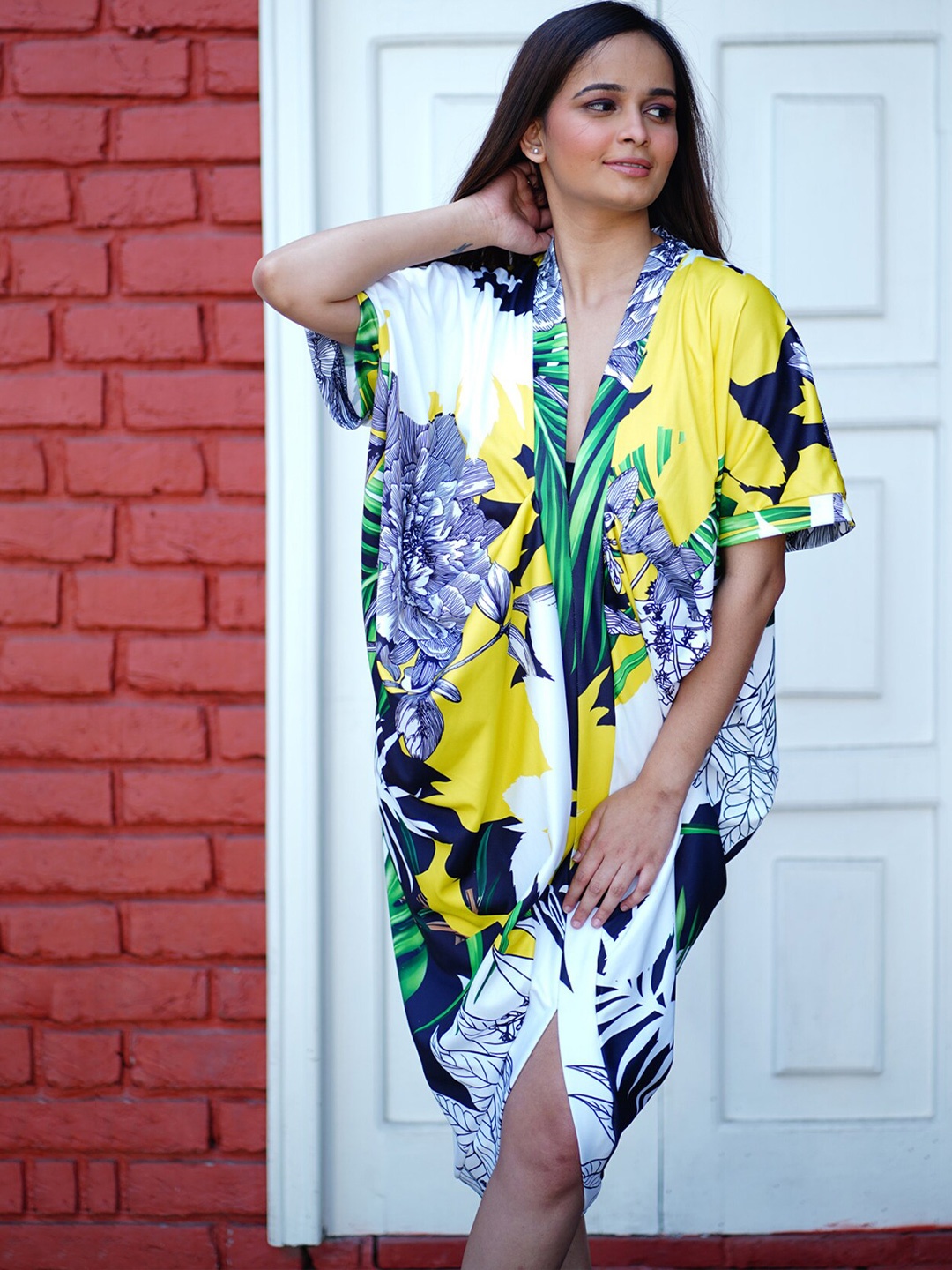 

Rajoria Instyle Floral Printed Kaftan Dress, Yellow