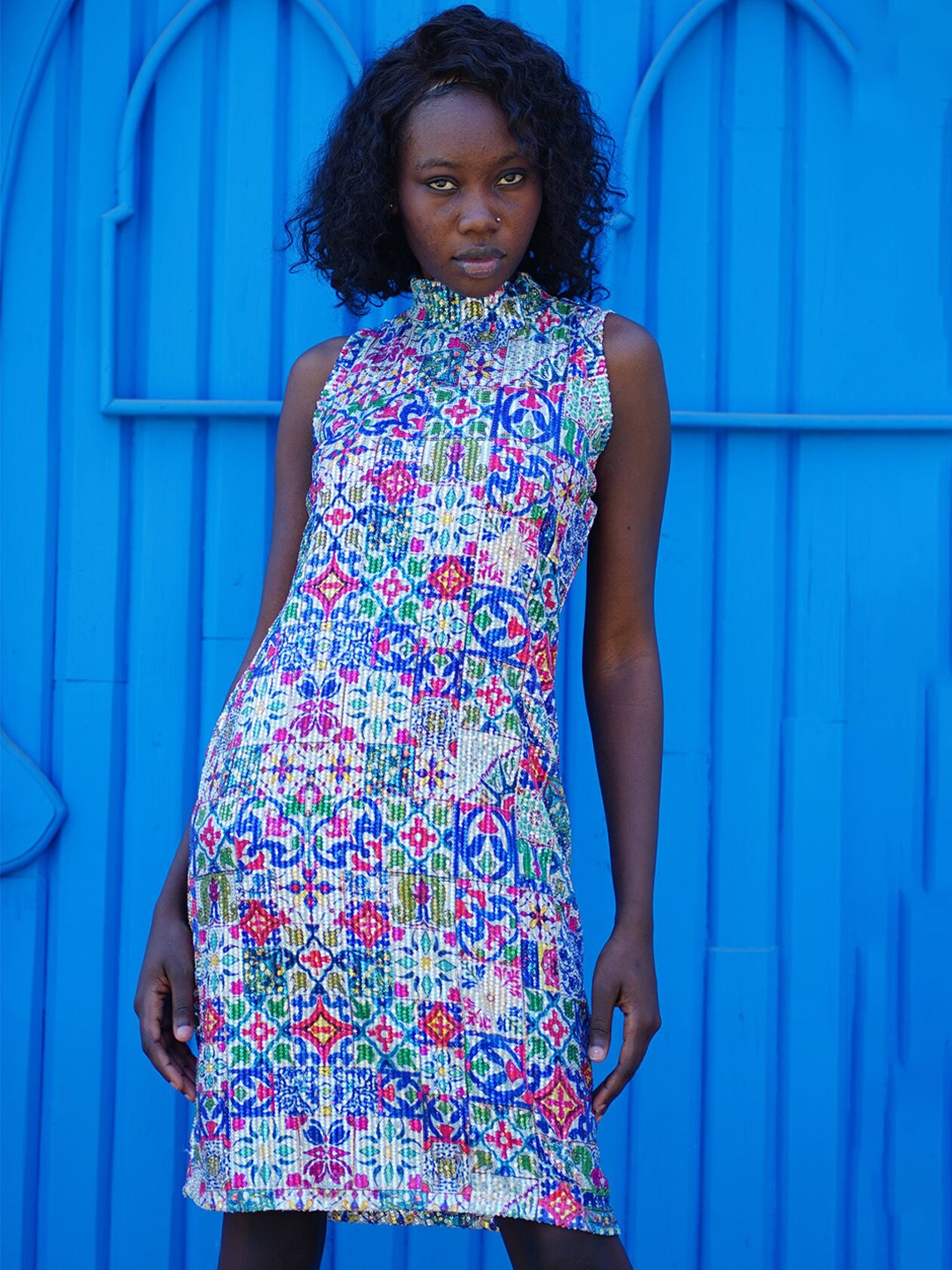 

Rajoria Instyle Printed Above Knee Sheath Dress, Blue