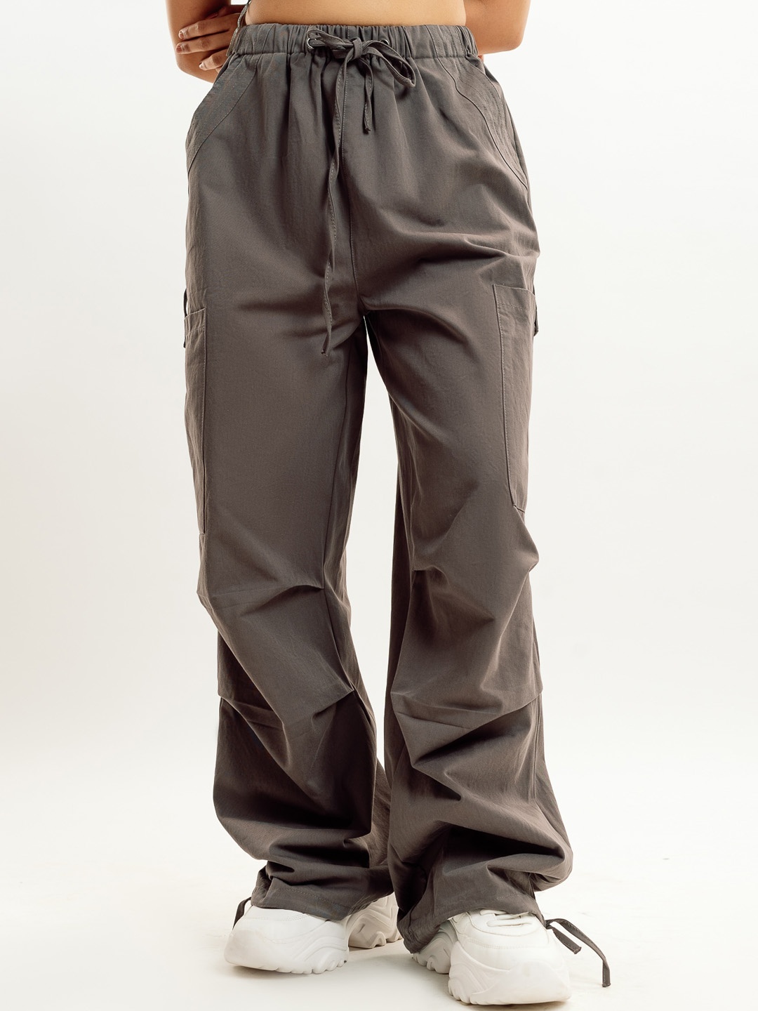 

FREAKINS Women Straight Fit High-Rise Joggers Trousers, Grey