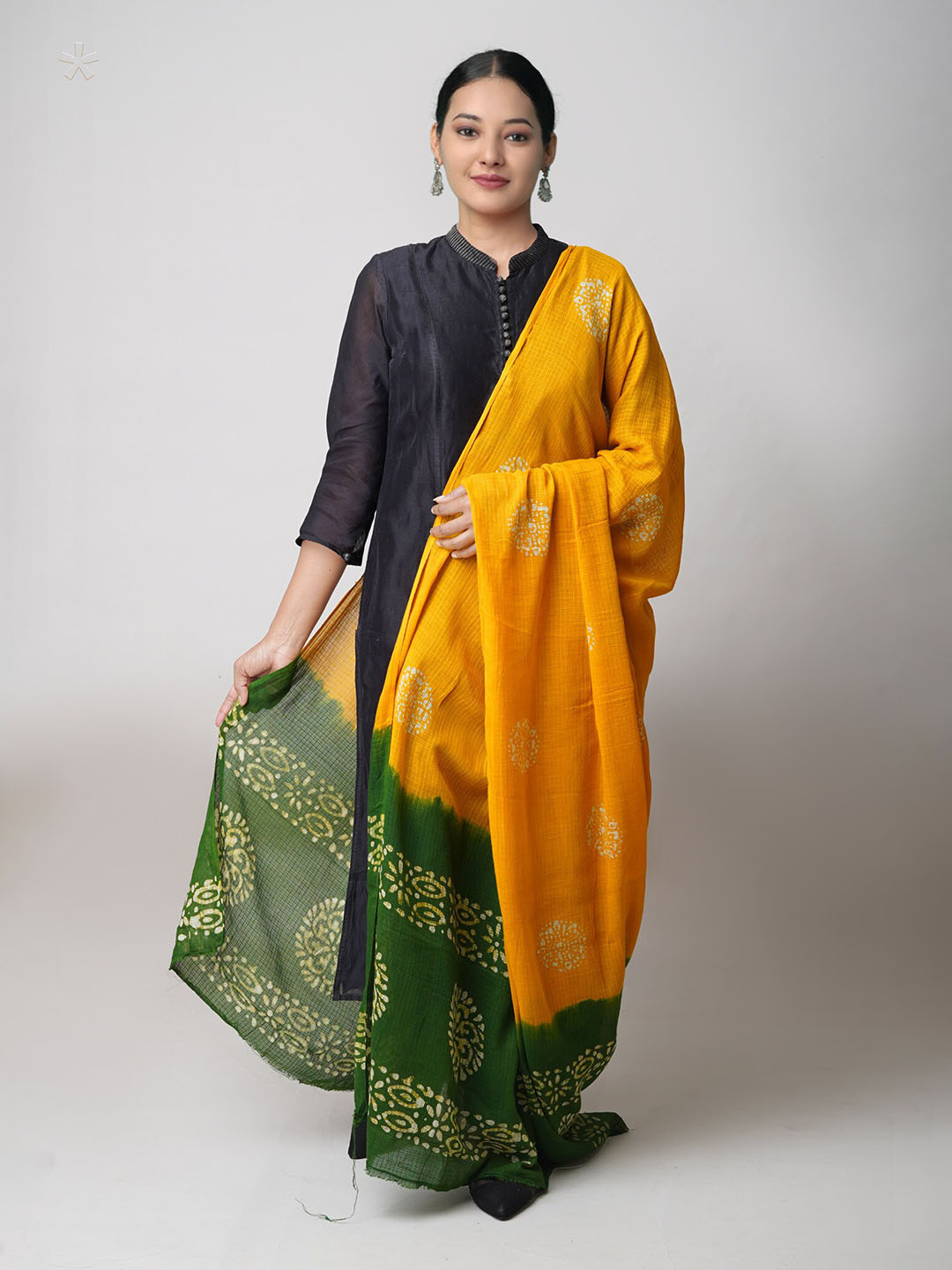 

Unnati Silks Ethnic Motifs Printed Pure Cotton Batik Dupatta, Yellow