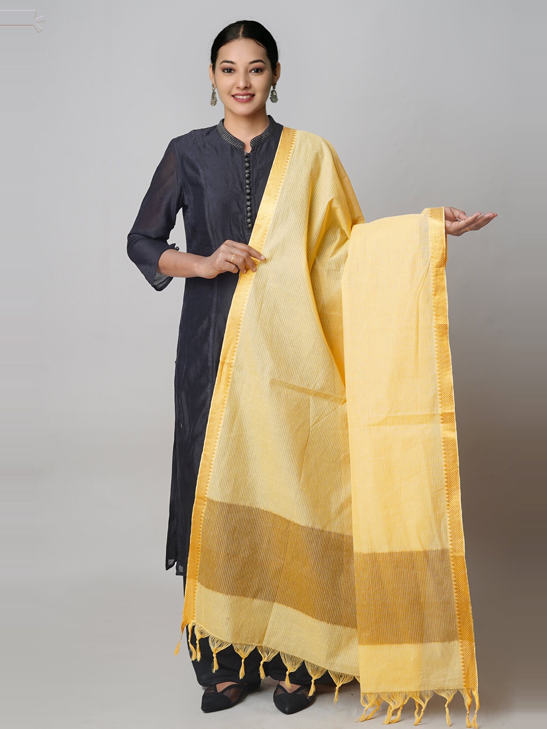 

Unnati Silks Striped Pure Mangalagiri Cotton Dupatta with Zari, Cream