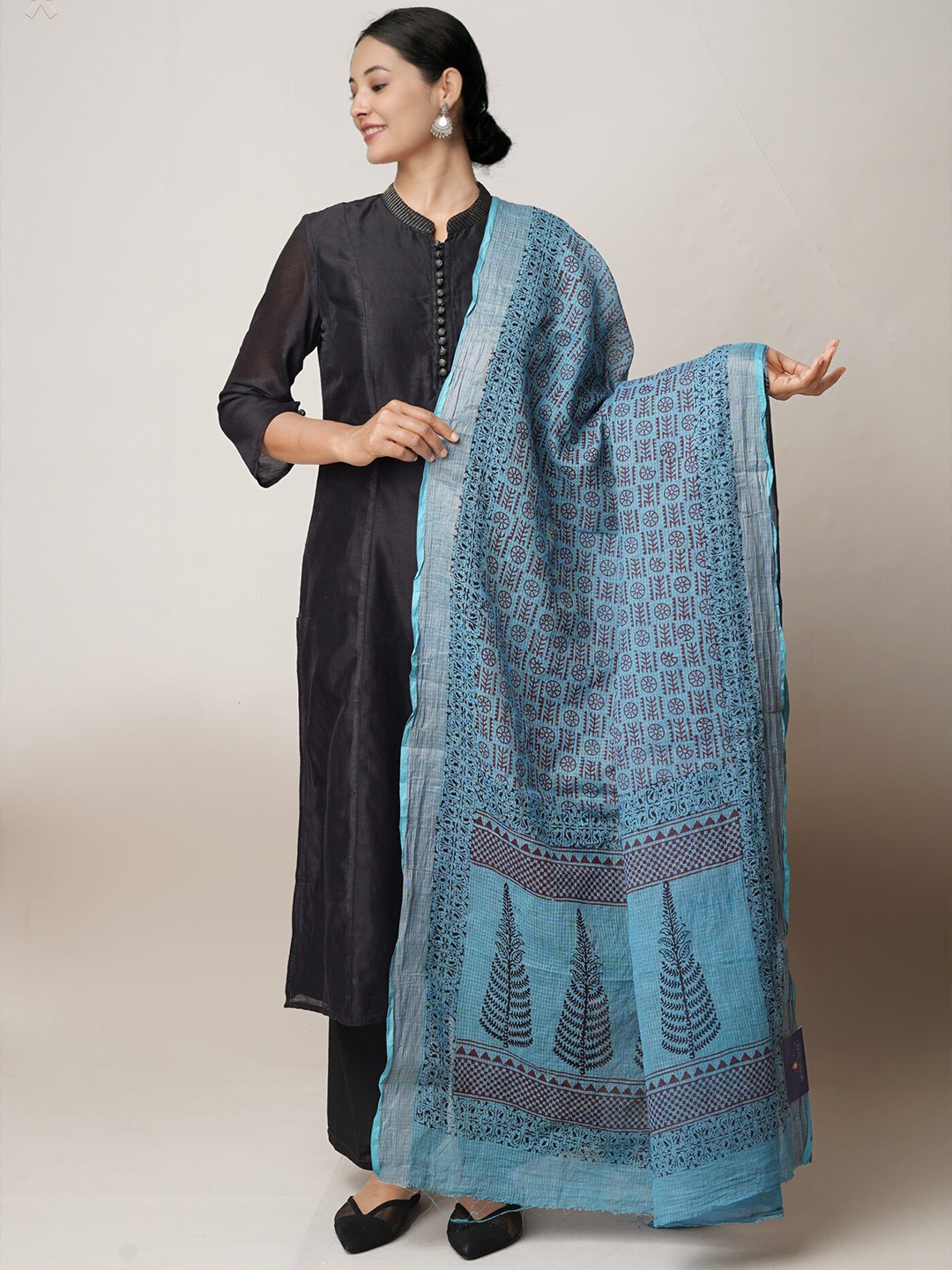 

Unnati Silks Ethnic Motifs Printed Kota Cotton Dupatta, Blue