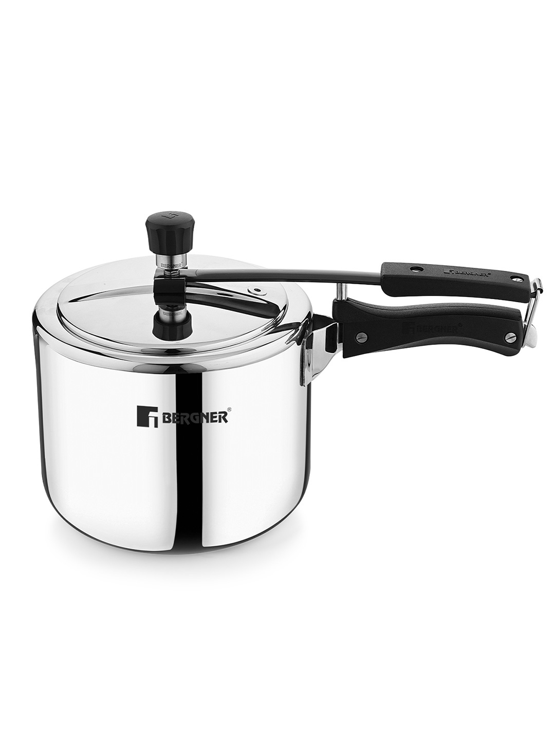 

BERGNER Silver-Toned & Black Stainless Steel Induction Base Pressure Cooker 2.5 L