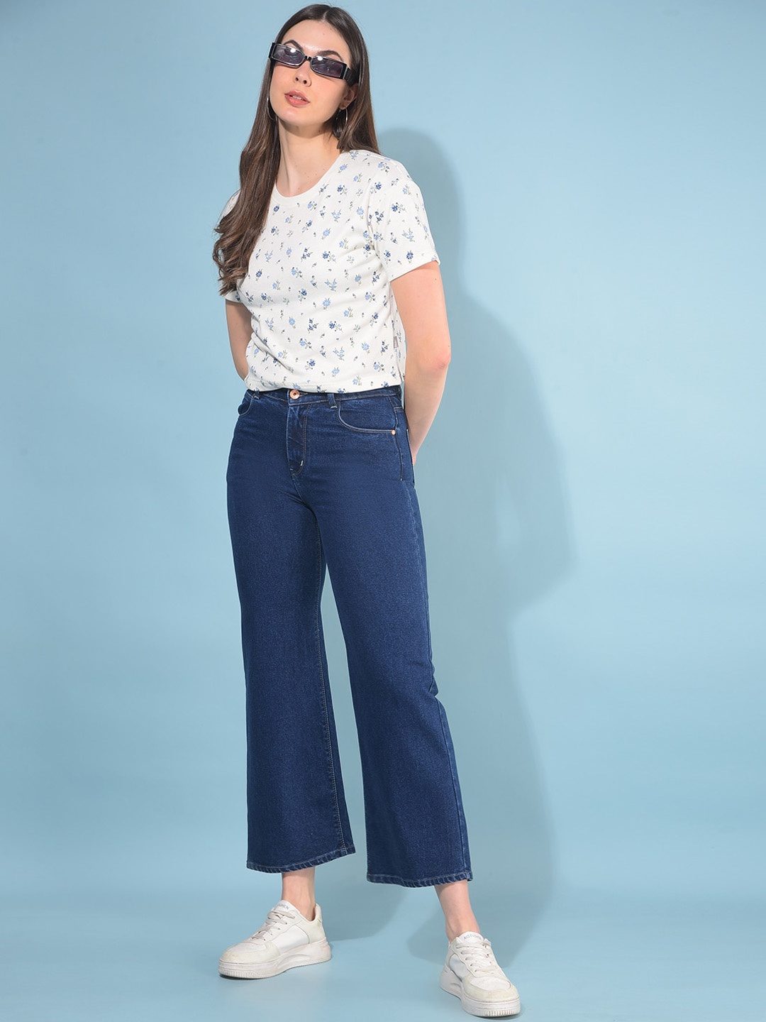 

Crimsoune Club Women Wide Leg Stretchable Jeans, Blue