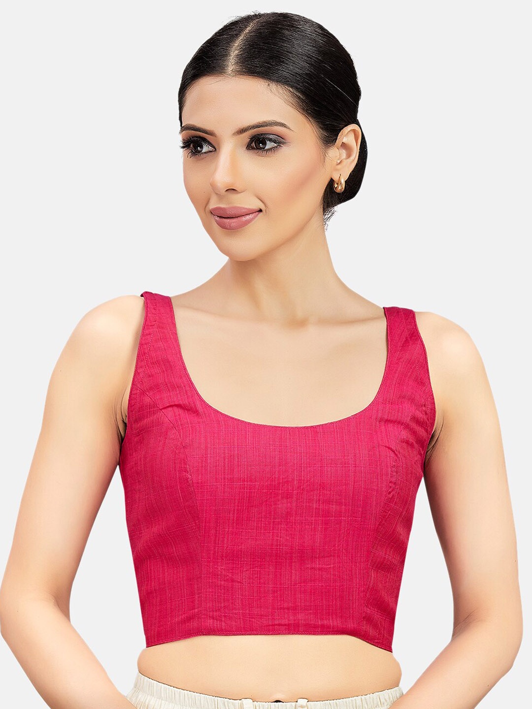 

Studio Shringaar Scoop Neck Sleeveless Cotton Silk Saree Blouse, Pink