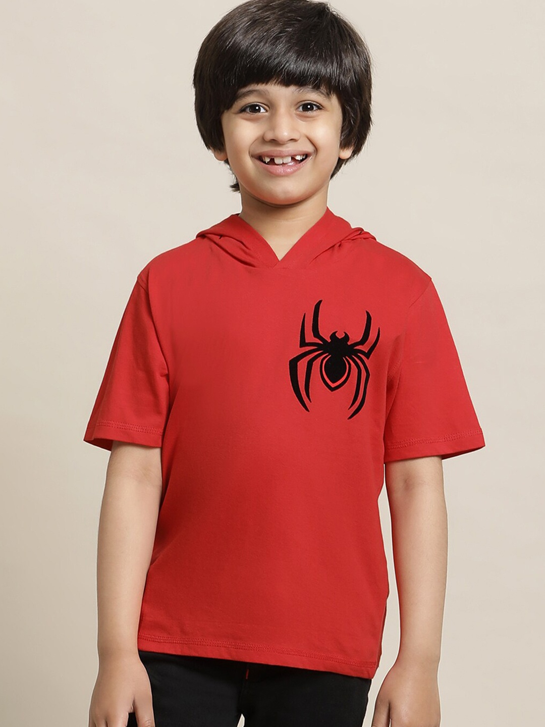 

Kids Ville Boys Spiderman Printed Pure Cotton Hooded Tshirts, Red