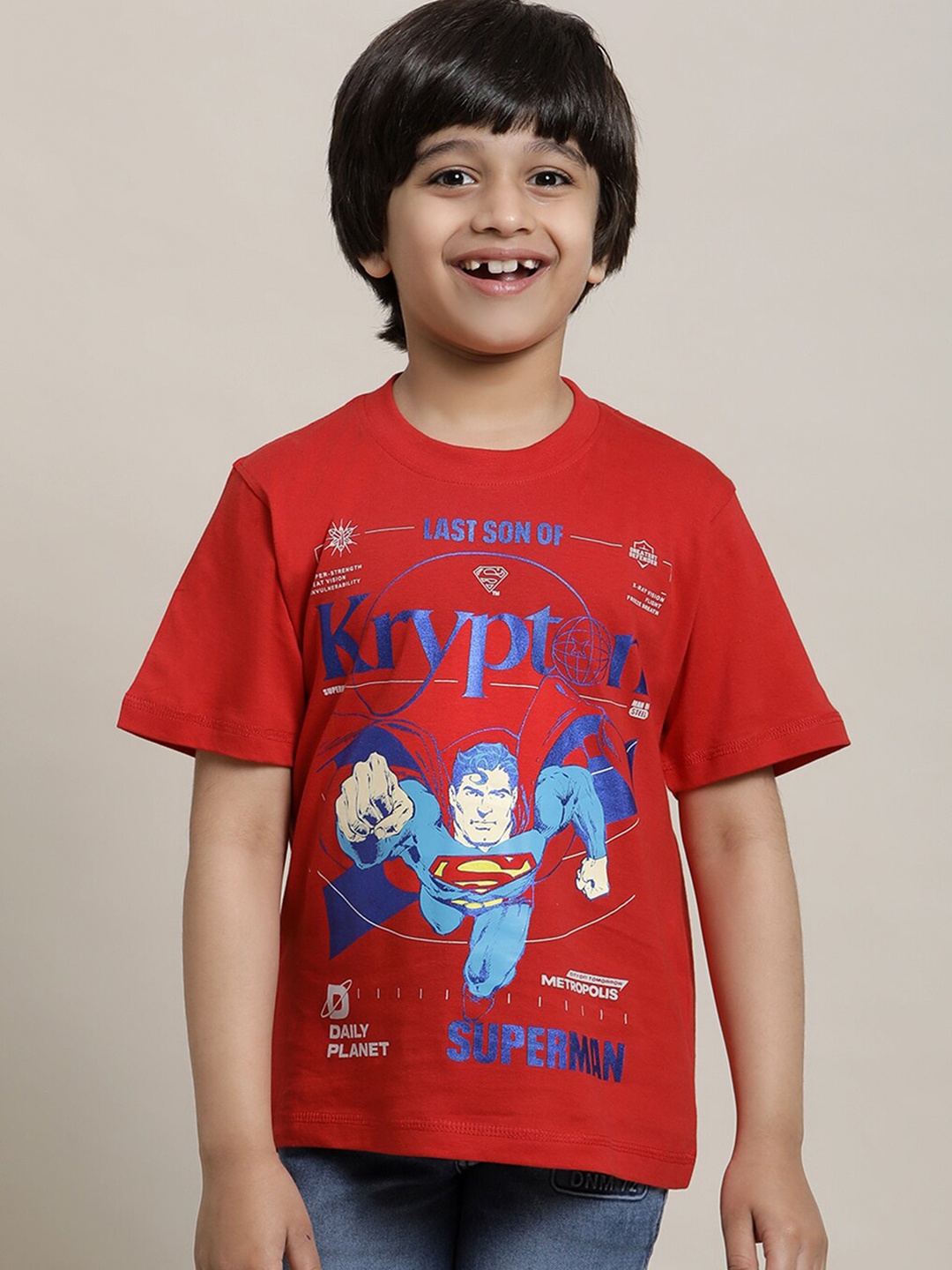 

Kids Ville Boys Superman Printed Round Neck Pure Cotton T-shirt, Red