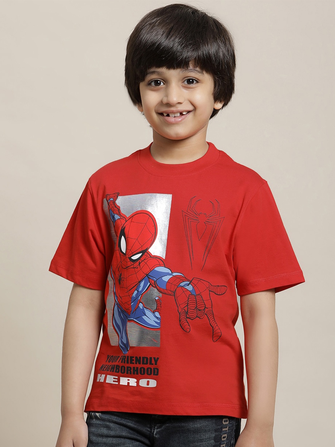 

Kids Ville Boys Spiderman Printed Pure Cotton Tshirt, Red