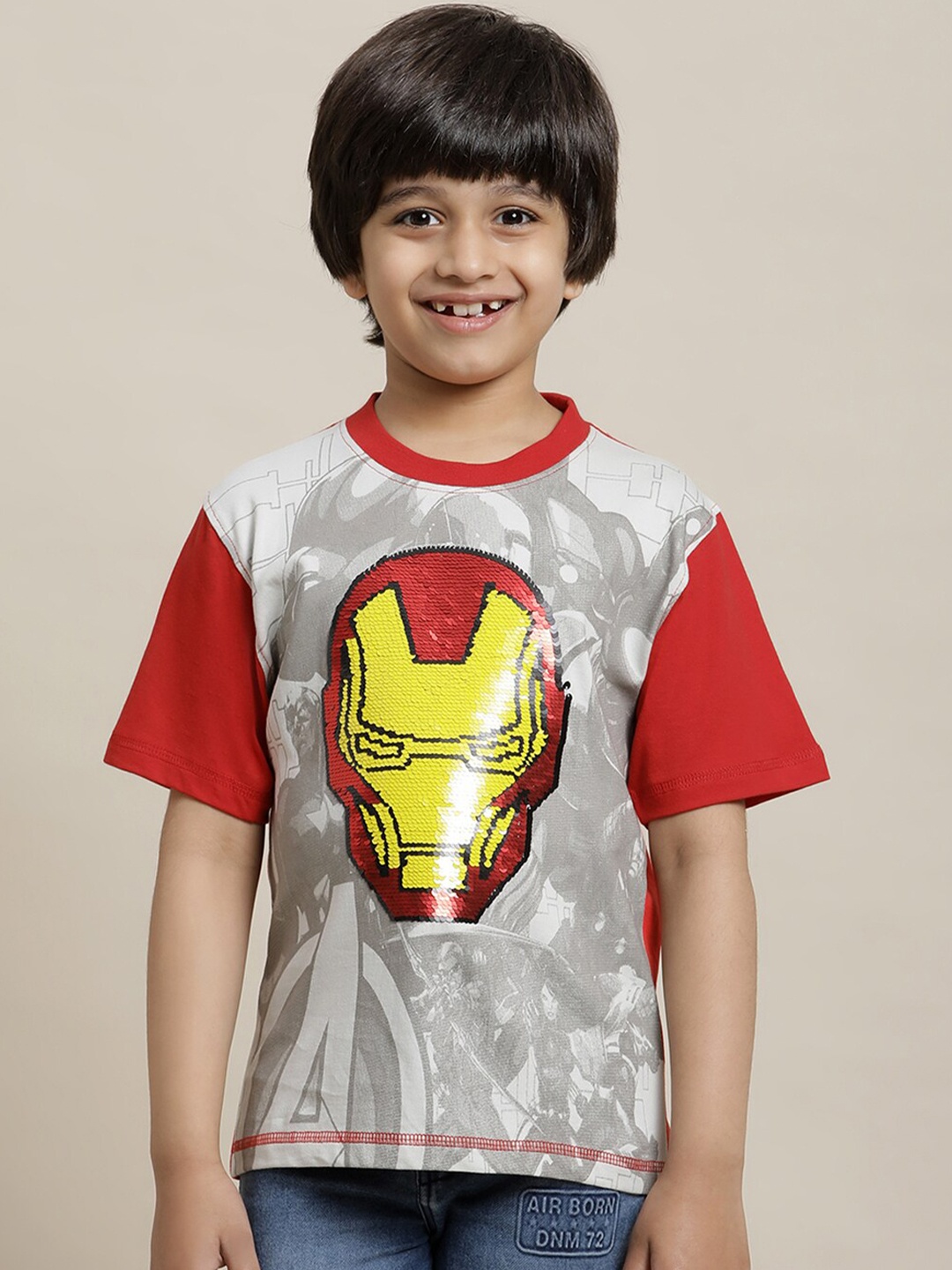 

Kids Ville Boys Iron Man Printed Round Neck Pure Cotton Tshirt, Red