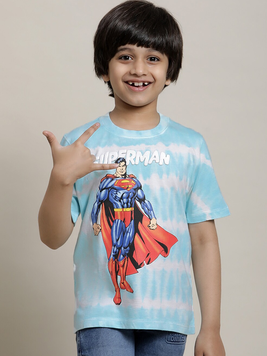 

Kids Ville Boys Superman Printed Round Neck Pure Cotton T-Shirt, Blue