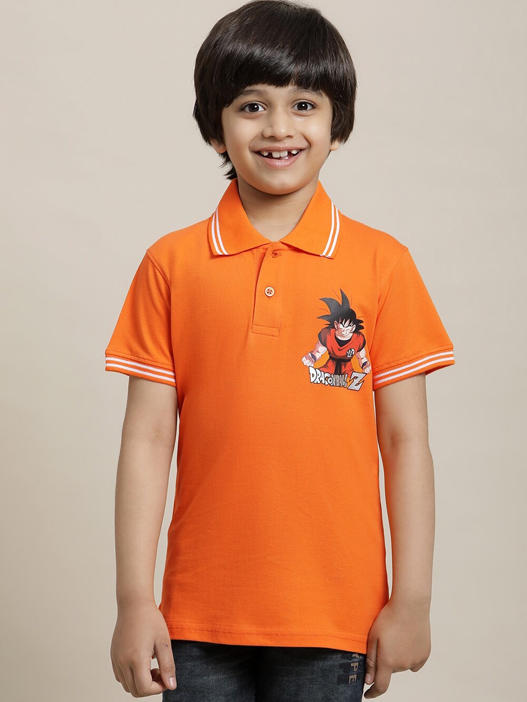 

Kids Ville Boys Dragon Ball Z Printed Polo Collar Pure Cotton T-Shirt, Orange