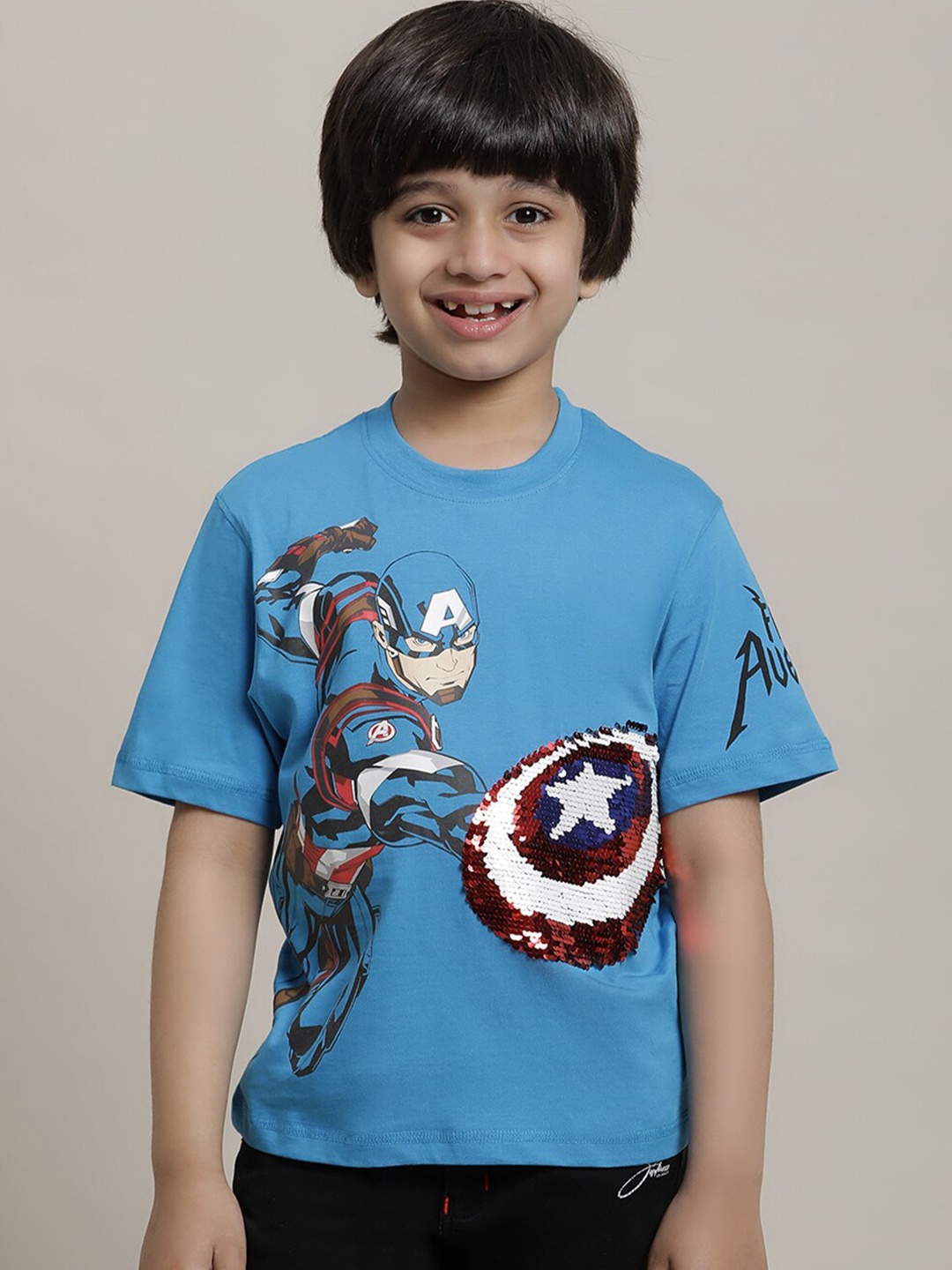 

Kids Ville Boys Captain America Printed Round Neck Pure Cotton T-shirt, Blue