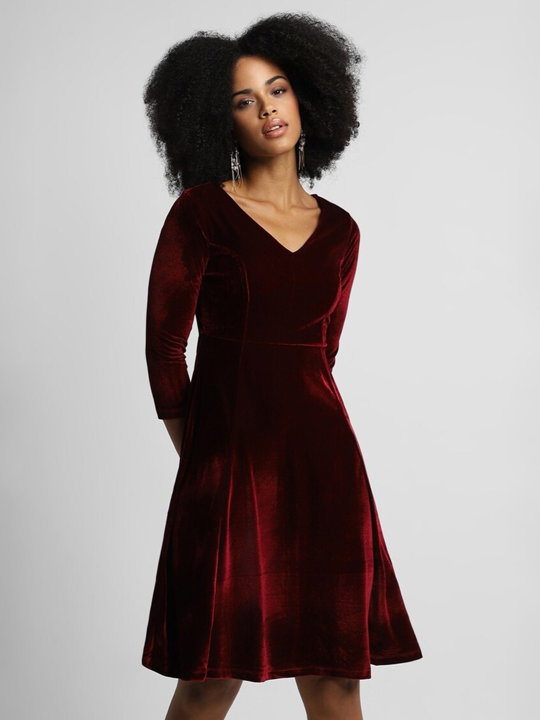 

FOREVER 21 V-Neck A-Line Dress, Maroon