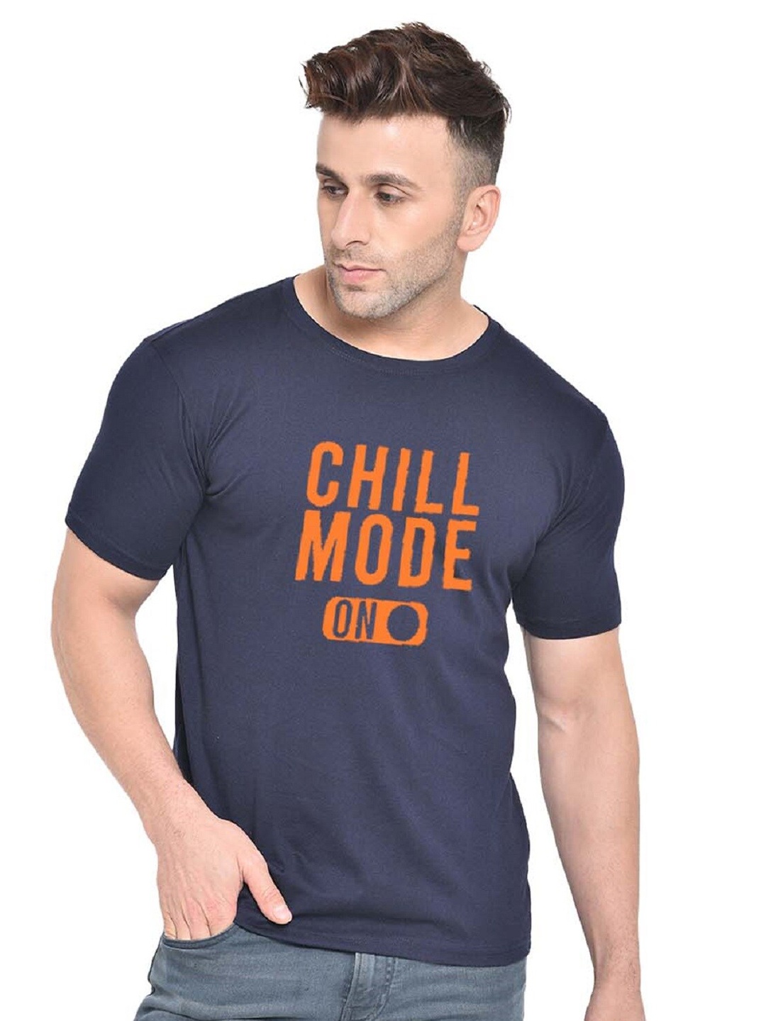 BAESD Typography Printed Cotton Half Sleeve T-shirt, Navy blue
