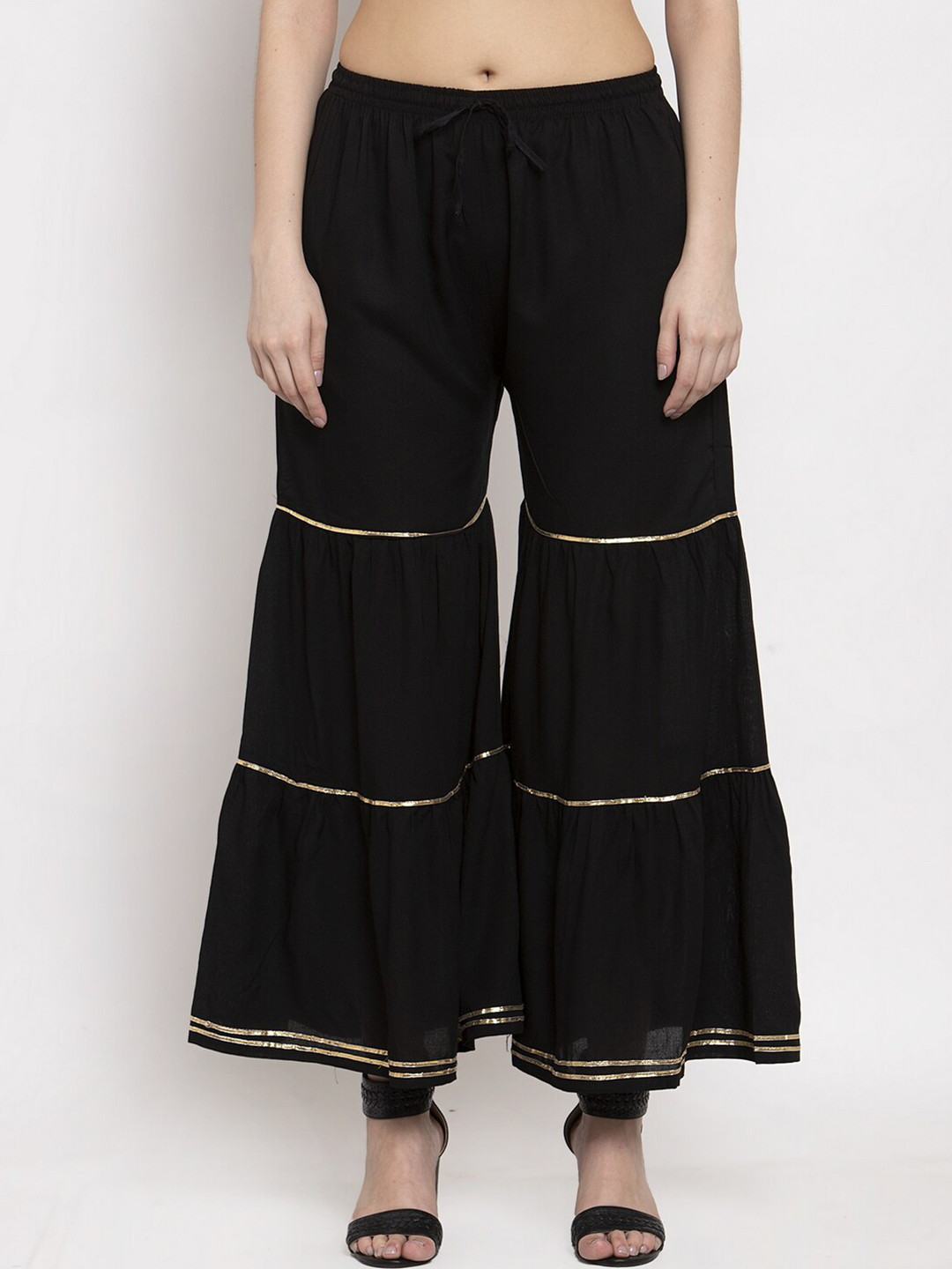 

Miaz Lifestyle Flared Chambray Palazzos, Black