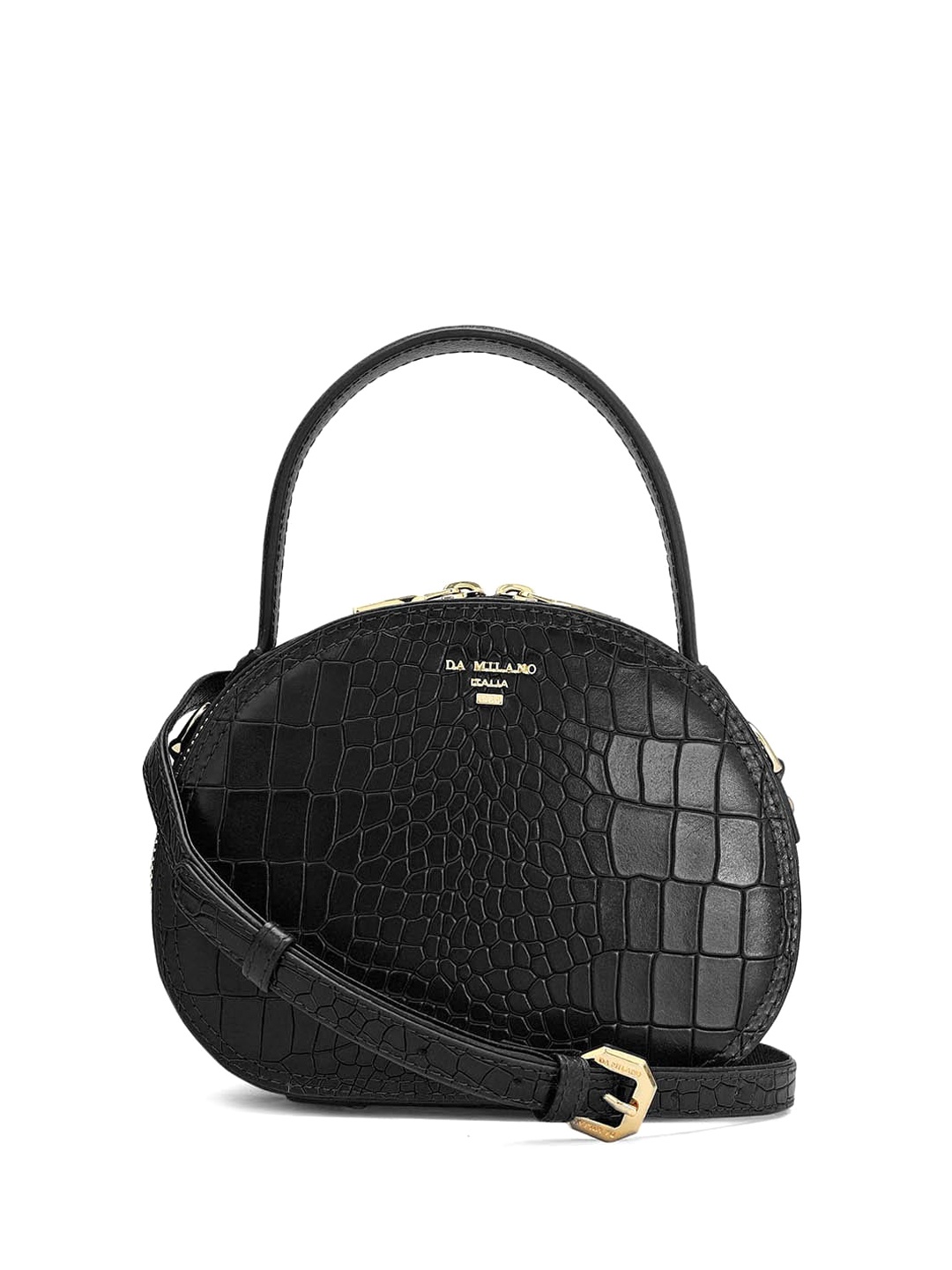 

Da Milano Animal Textured Leather Structured Handheld Bag, Black