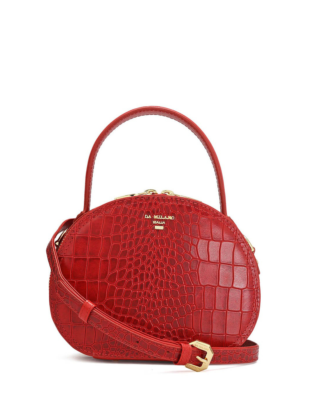 

Da Milano Animal Textured Leather Structured Handheld Bag, Red