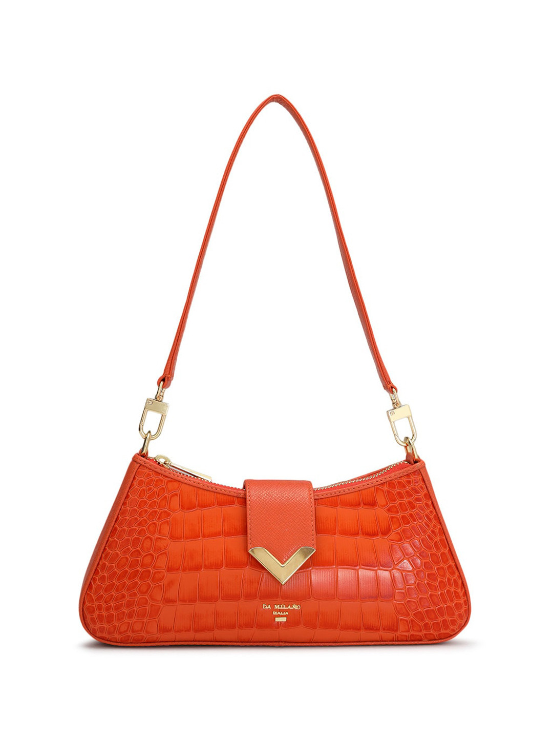 

Da Milano Animal Textured Leather Structued Shoulder Bag, Orange