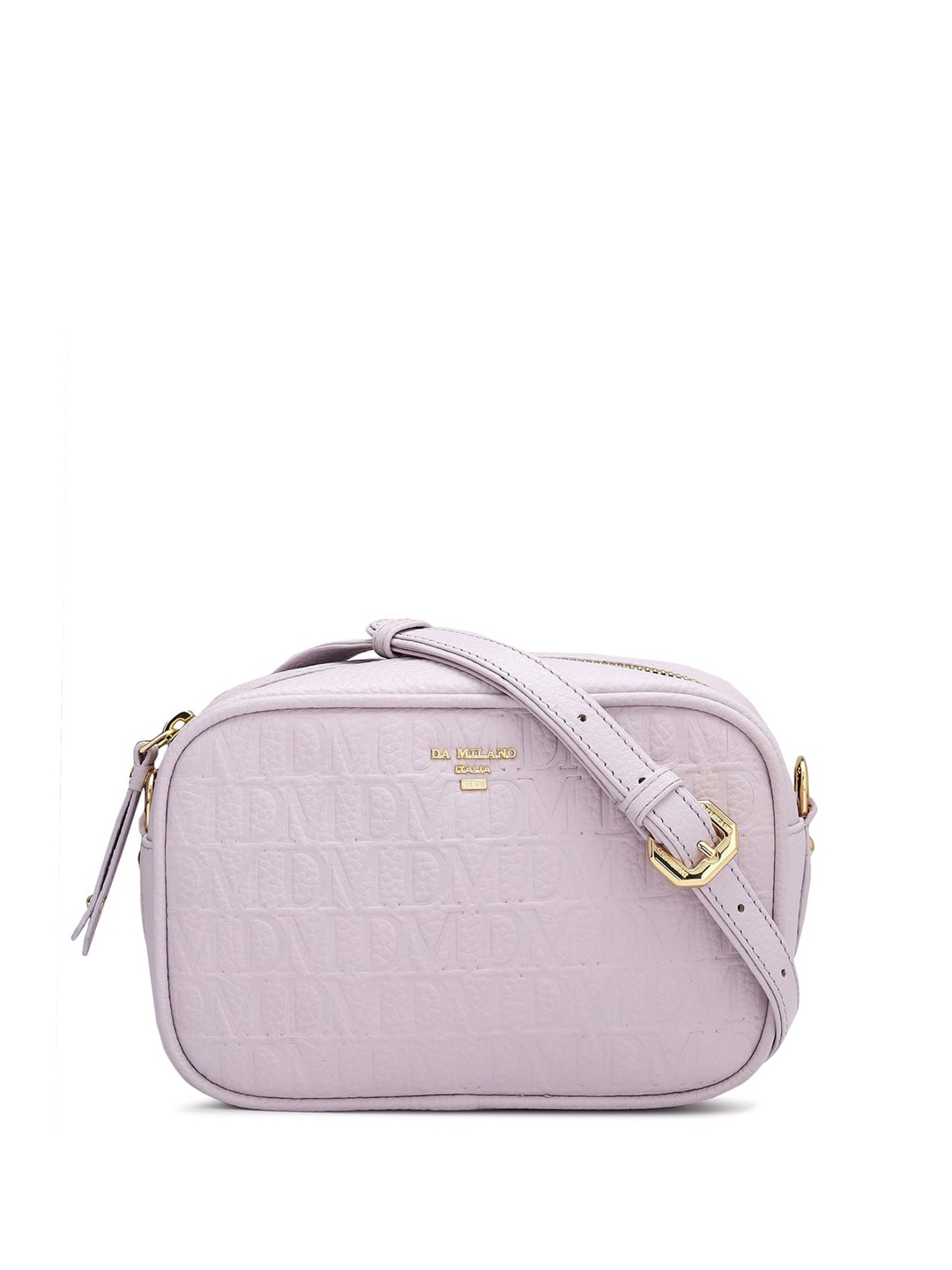 

Da Milano Typography Textured Leather Structured Sling Bag, Purple