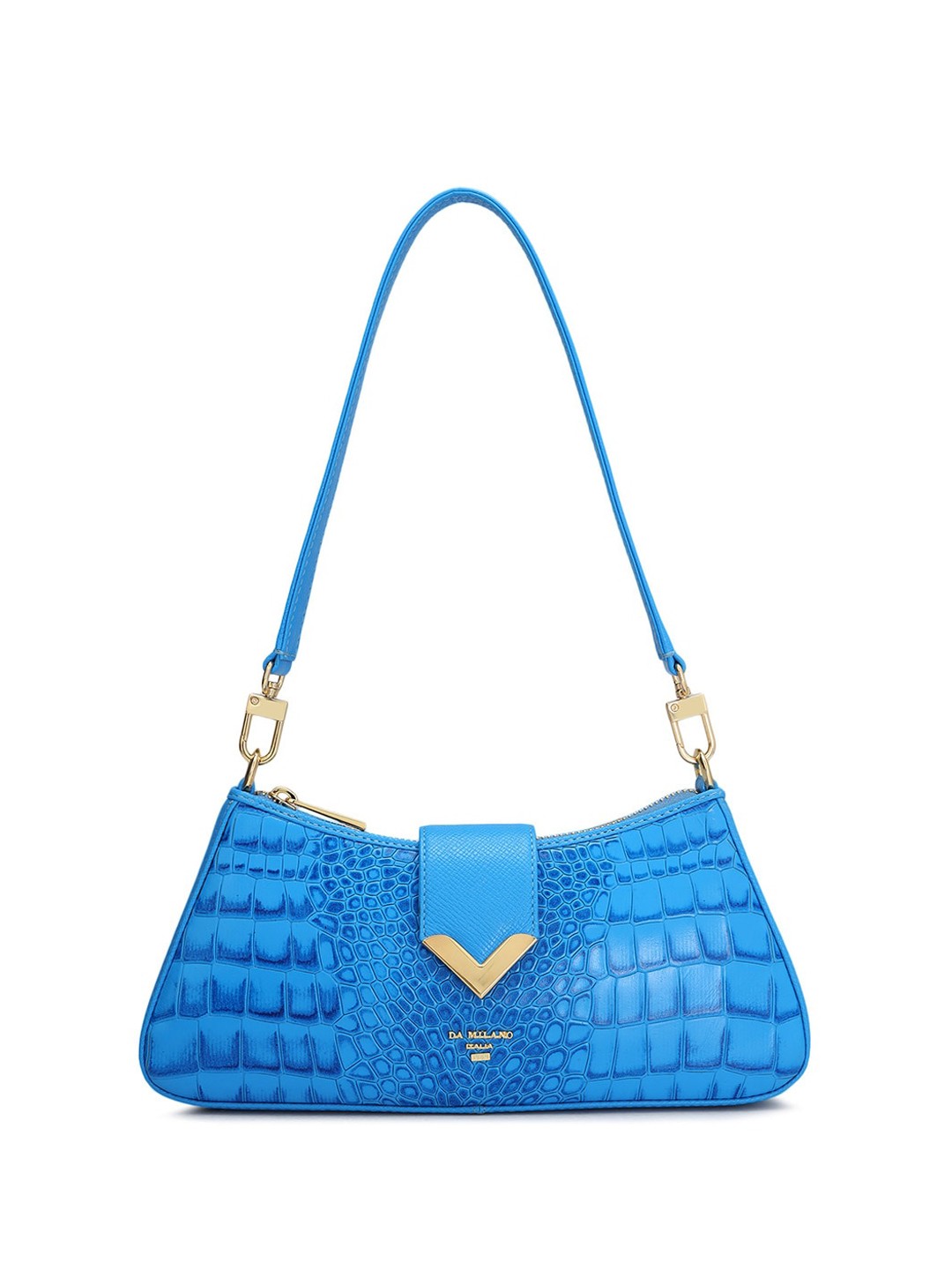 

Da Milano Animal Textured Leather Structured Shoulder Bag, Blue