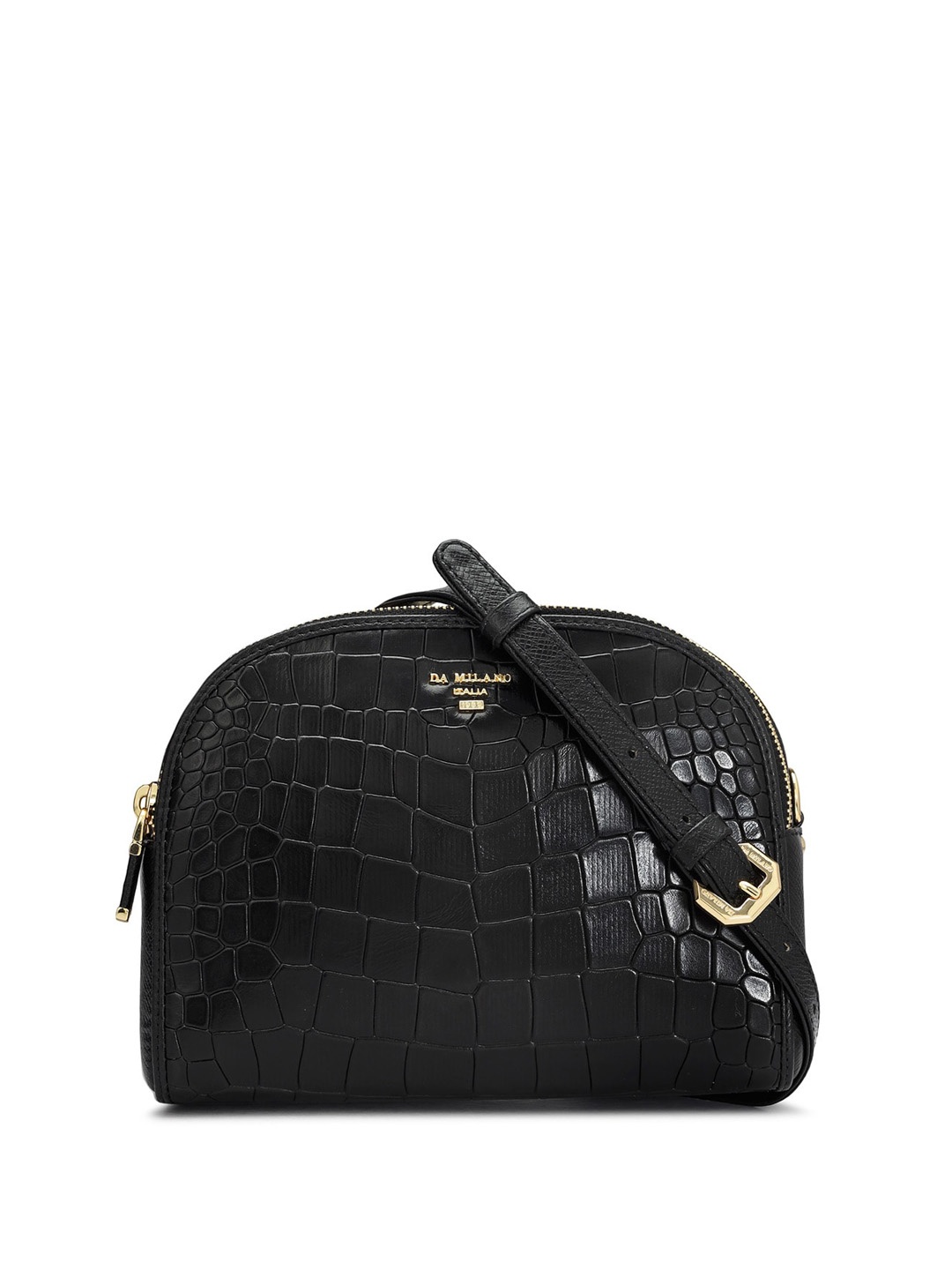 

Da Milano Textured Leather Structured Sling Bag, Black